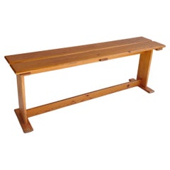 Mid Century Pine bench Pierre Chapo style, Vintage Scandinavian school seat 70s