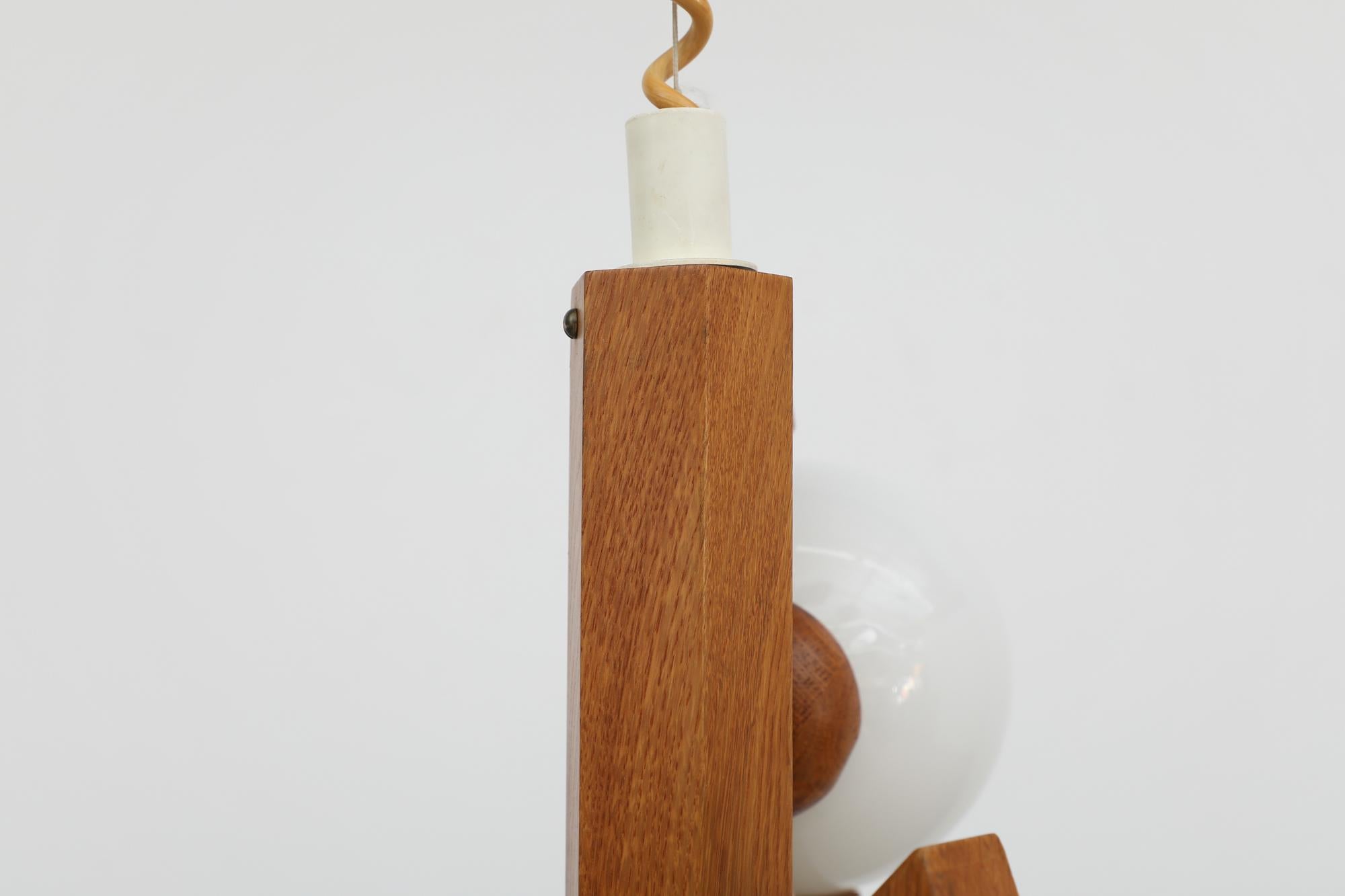 Mid-Century Pine Chandelier with Opaline Globes 7