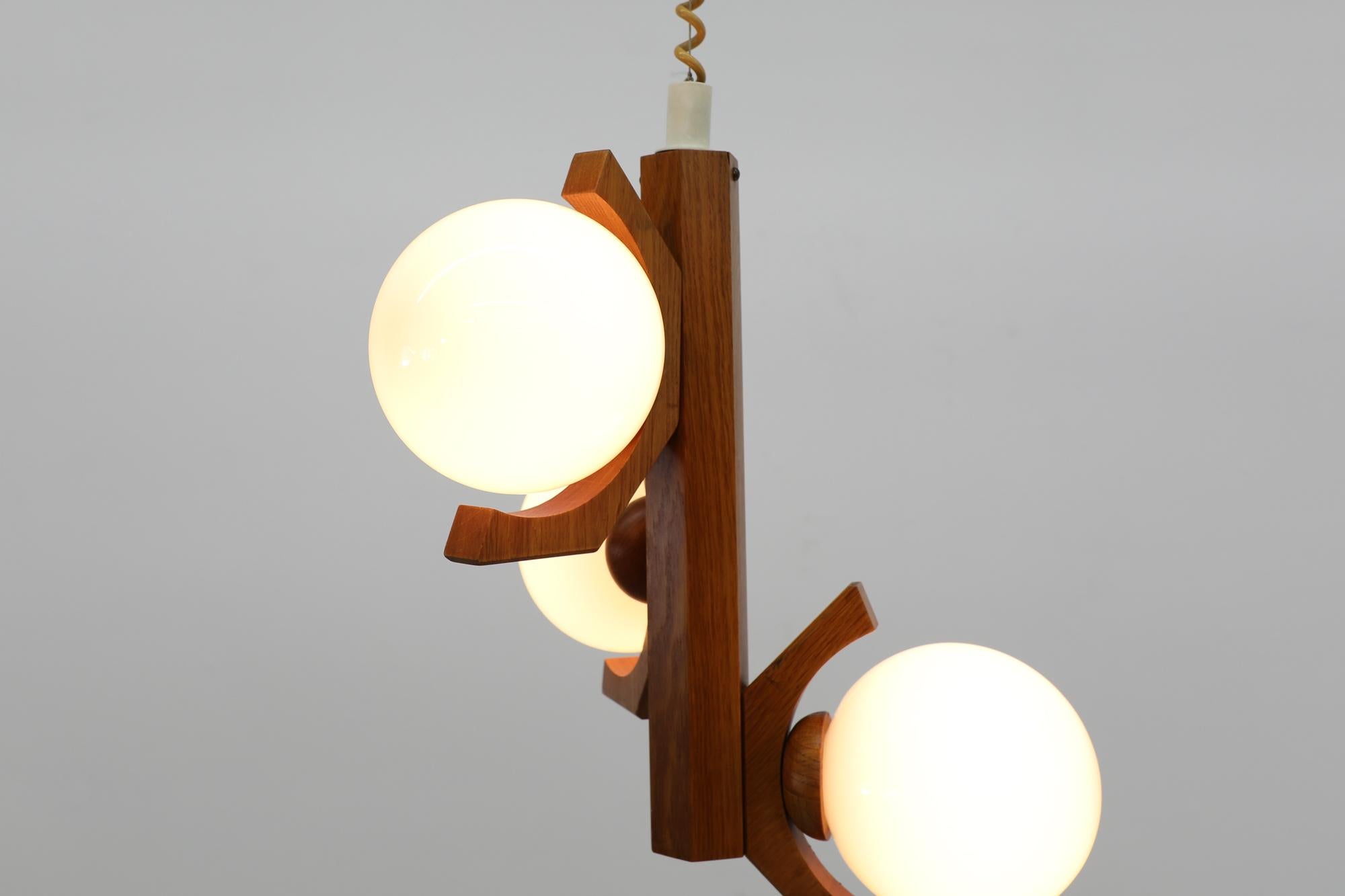 Mid-20th Century Mid-Century Pine Chandelier with Opaline Globes