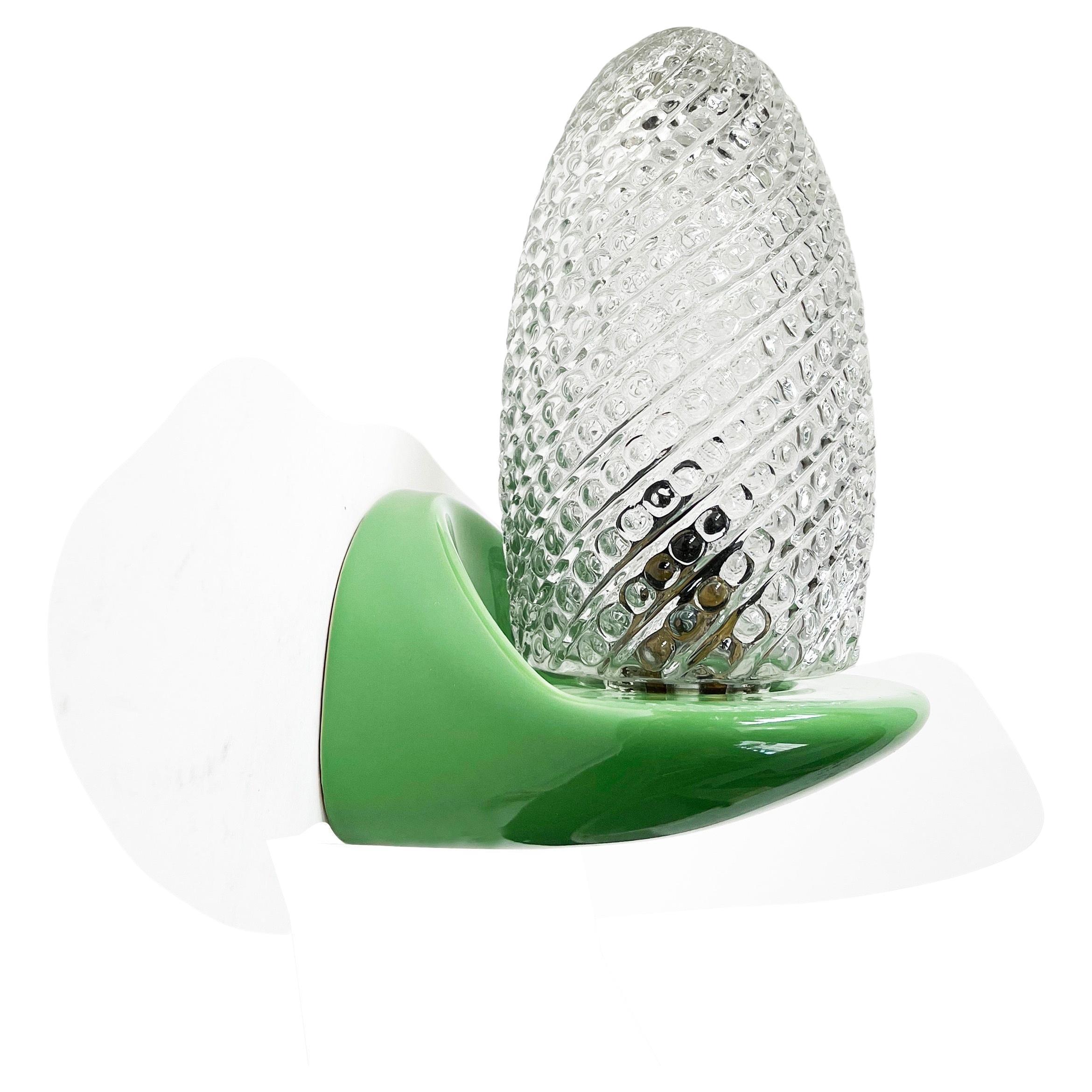 Vetro artistico Sconce in vetro a bolle di cono di pino di metà secolo, lampada da parete con base alla menta, anni '70, Germania in vendita