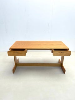 Mid-Century Pine Desk and Cane Armchair by Derk Jan De Vries, 1980s