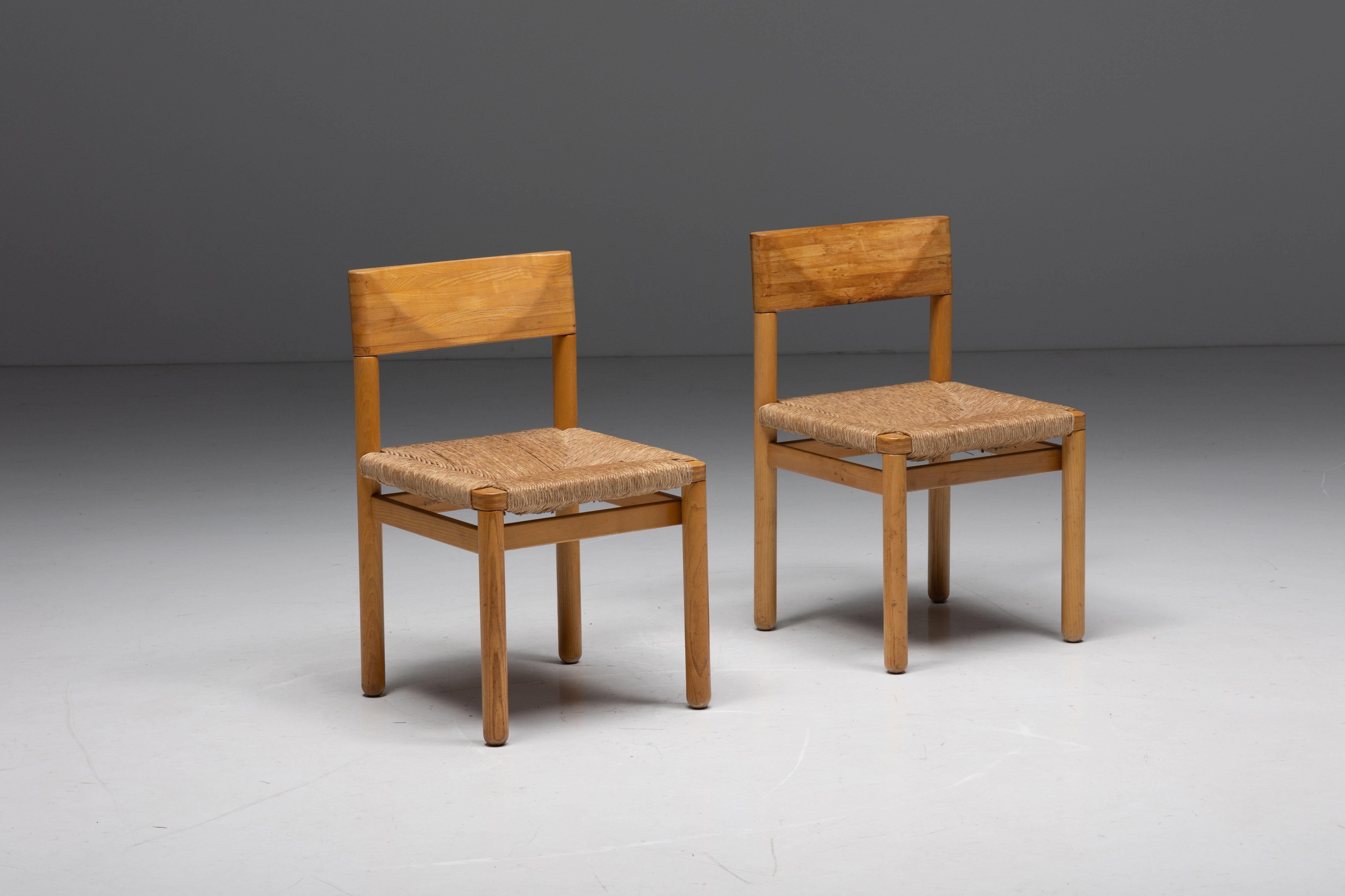 Mid-Century Modern Mid-Century Pine Dining Chairs, France, 1960s For Sale