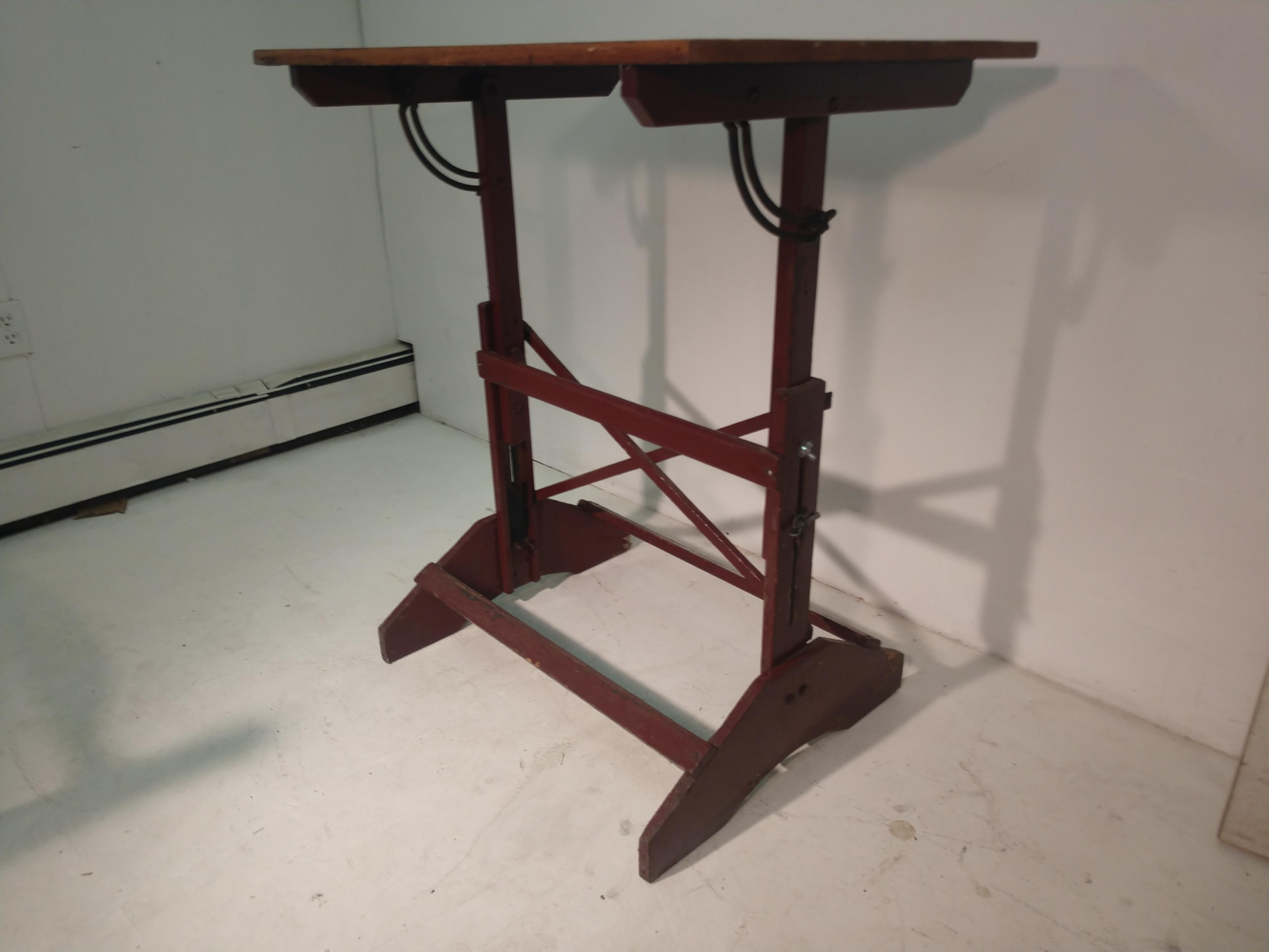 American Midcentury Pine Drafting Table Standup Desk