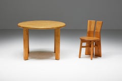 Mid-Century Pine Round Dining Table, France, 1960s