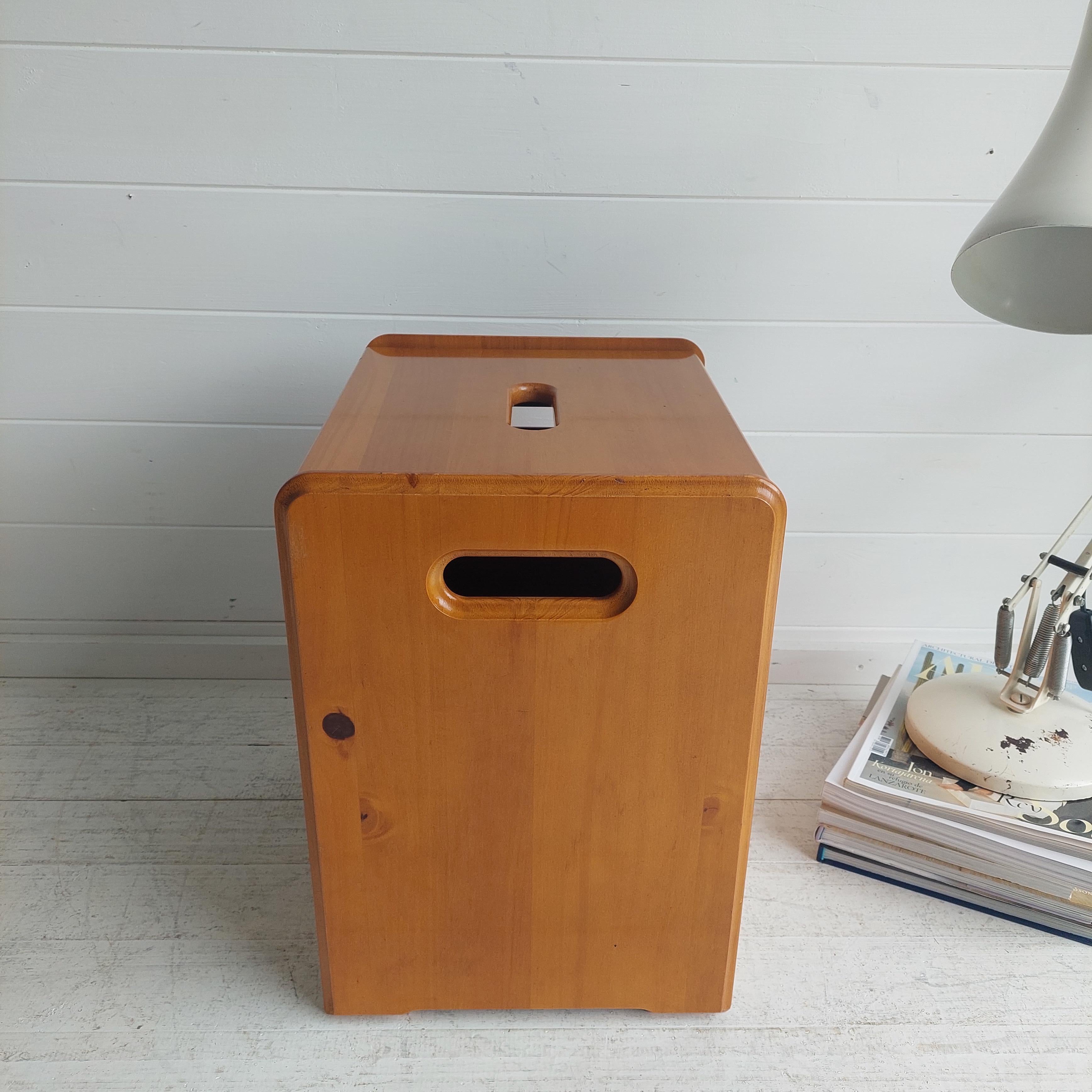Mid Century Pine Stool Box Storage Table Le Corbusier Lc14 Cassina Style, 70s 2