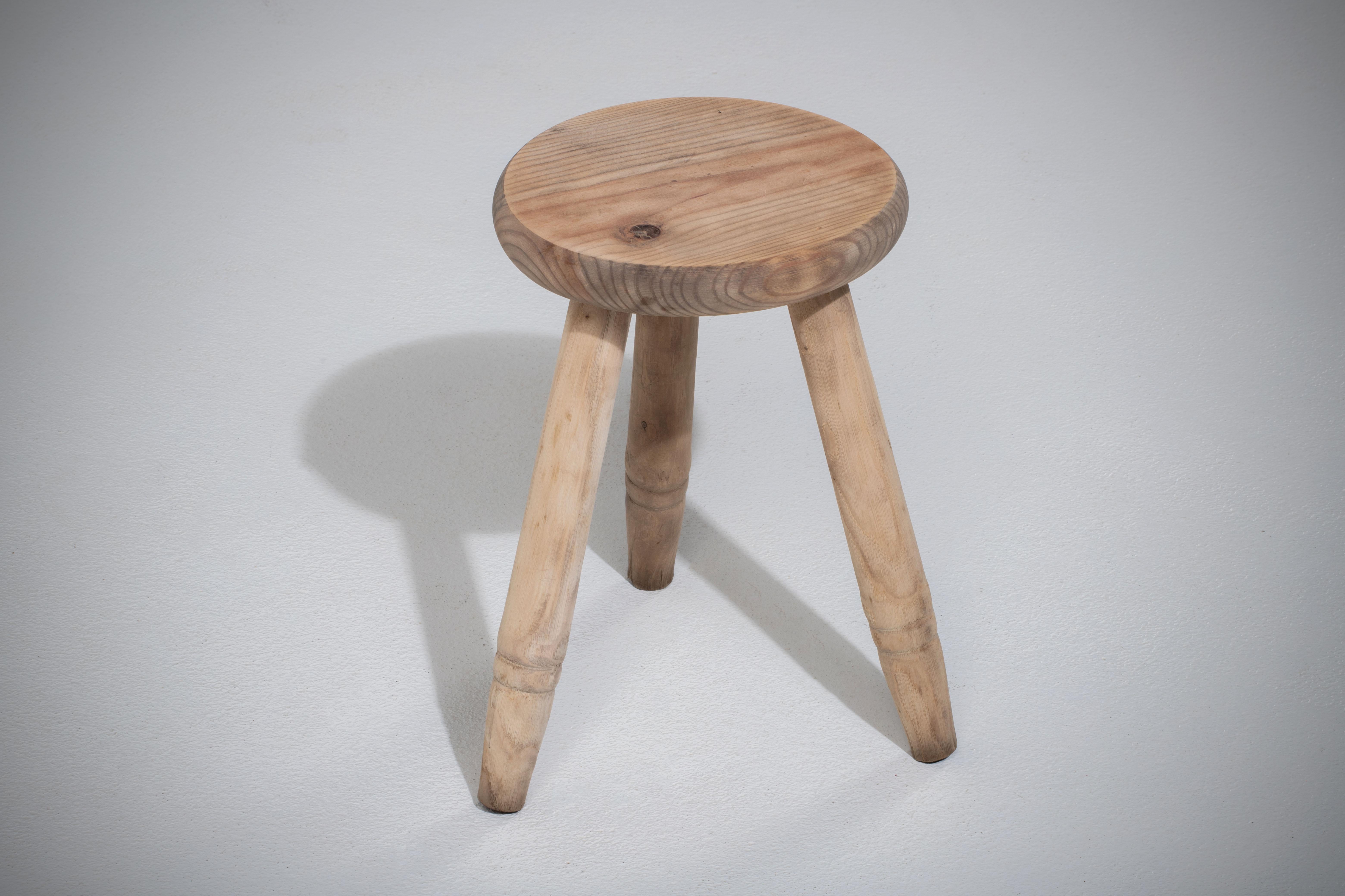 Mid-Century Modern Midcentury Pine Stool with Tapered Legs, 1960s, France For Sale