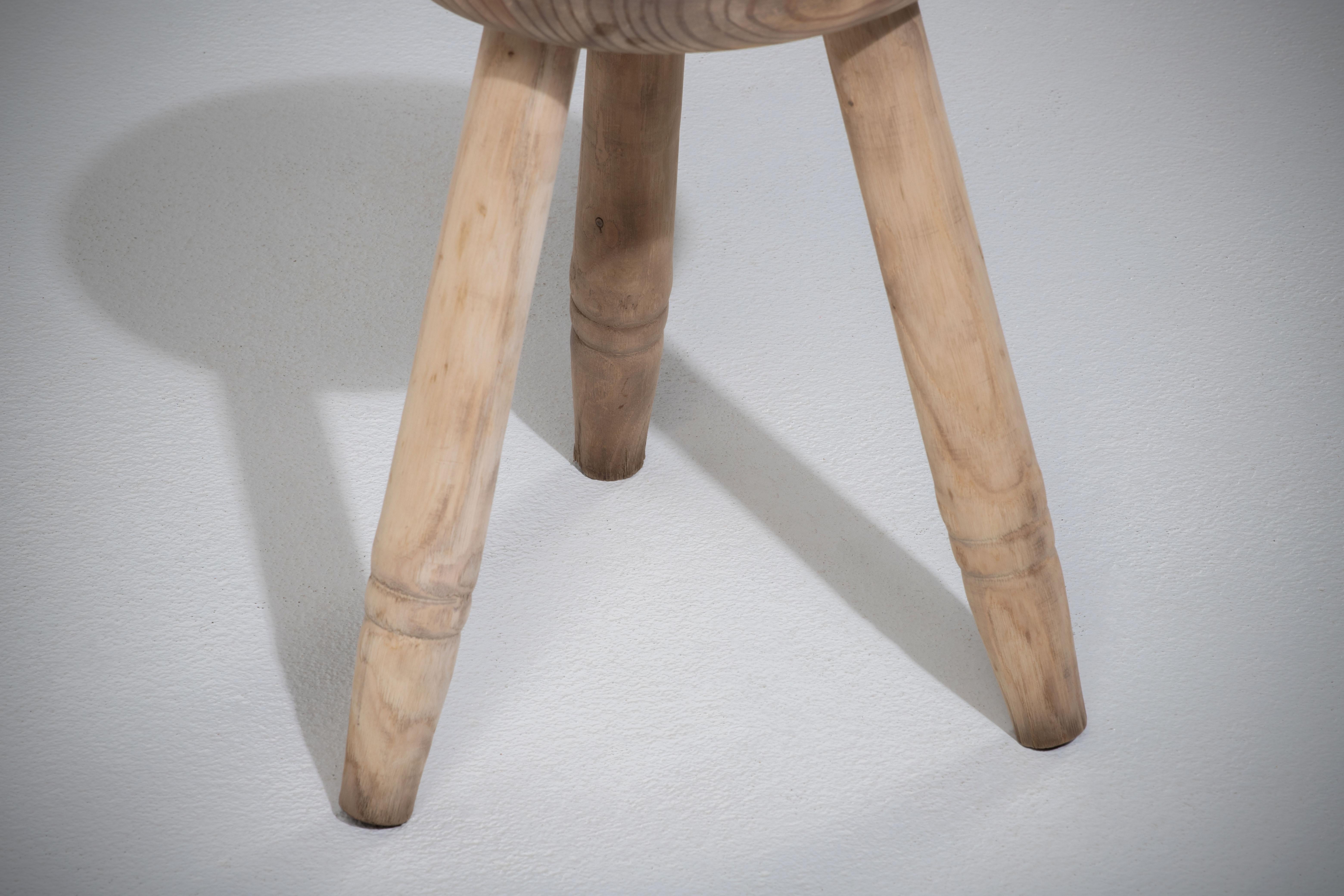 French Midcentury Pine Stool with Tapered Legs, 1960s, France For Sale