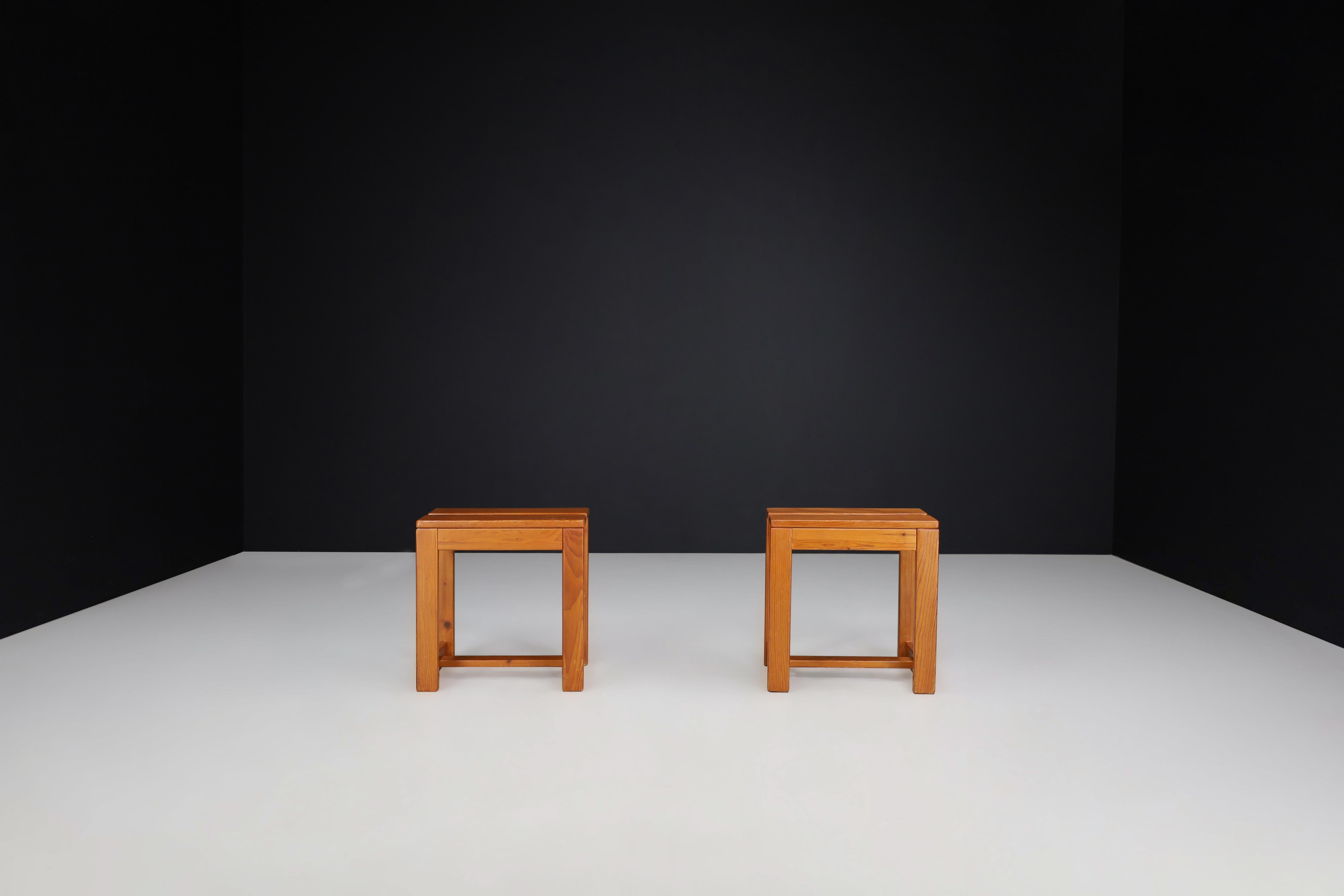 Mid-Century Modern Midcentury Pine Stools in the Style off Charlotte Perriand, France, 1960s For Sale