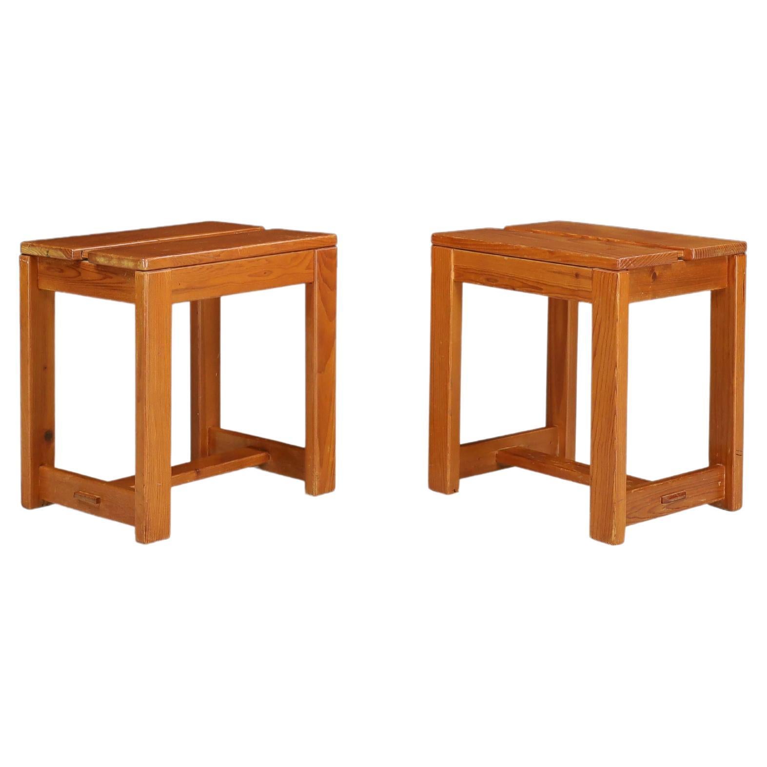 Midcentury Pine Stools in the Style off Charlotte Perriand, France, 1960s For Sale