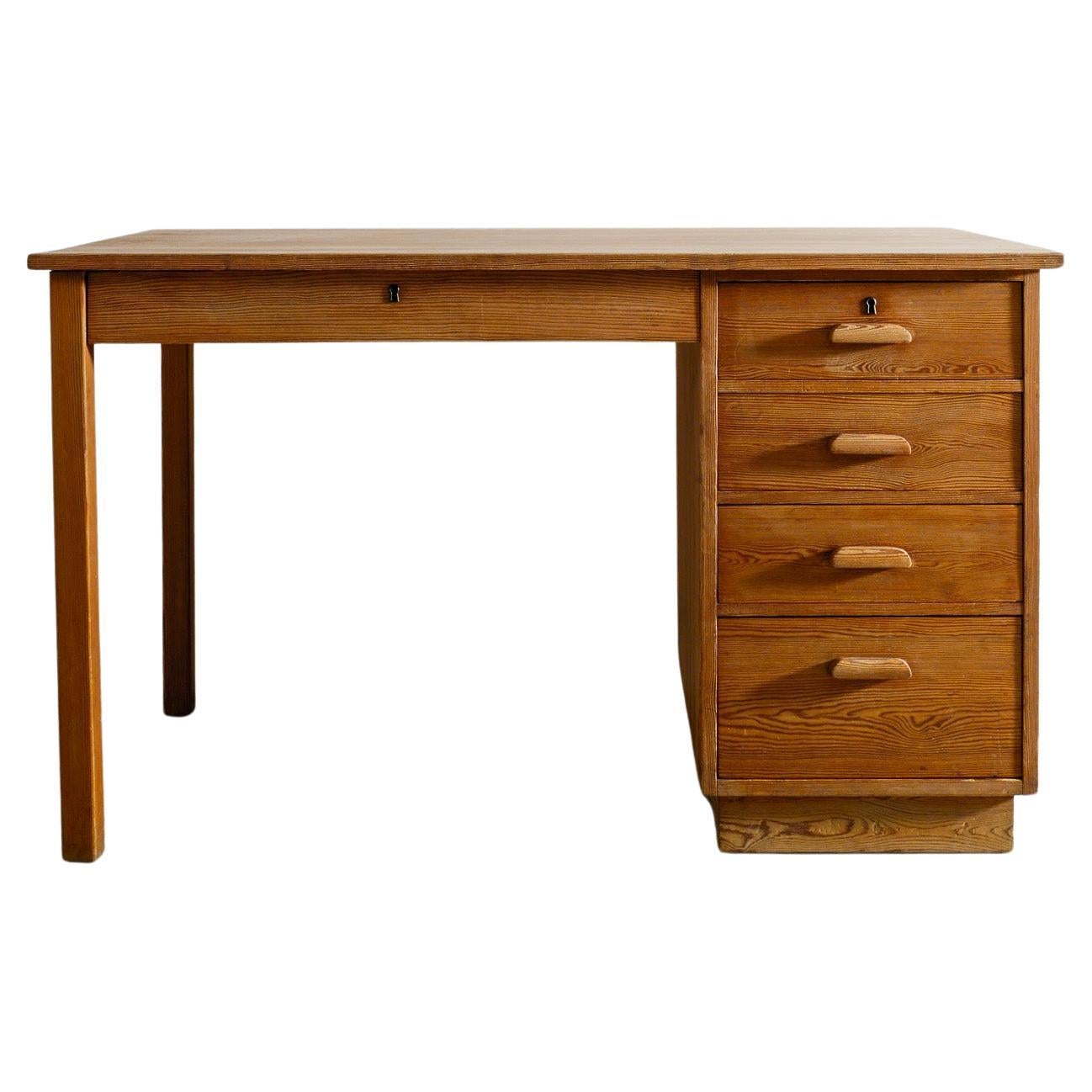 Mid Century Pine Wood Desk by Axel Einar Hjorth for Nordiska Kompaniet, 1940s  For Sale