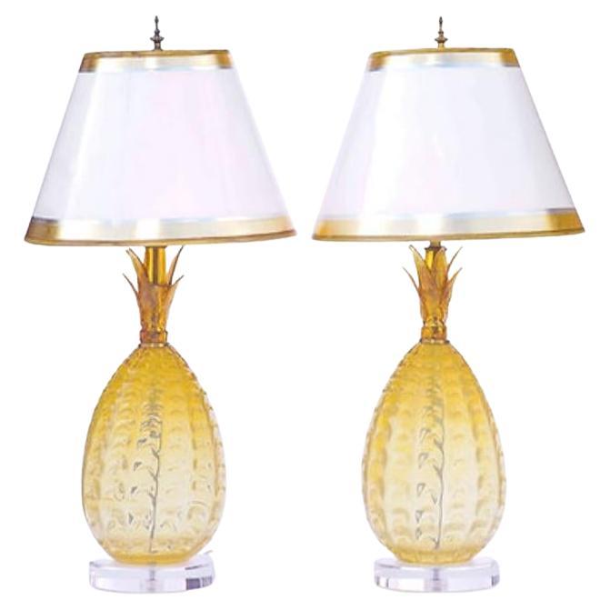 Lampes de Murano en forme d'ananas du milieu du siècle dernier avec bases en lucite