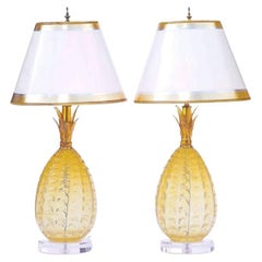 Mid-Century Pineapple Form Murano Lamps with Lucite Bases
