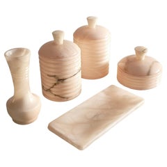 Mid Century Pink Alabaster Vanity or Bathroom Set, Handmade in Spain ci. 1960s