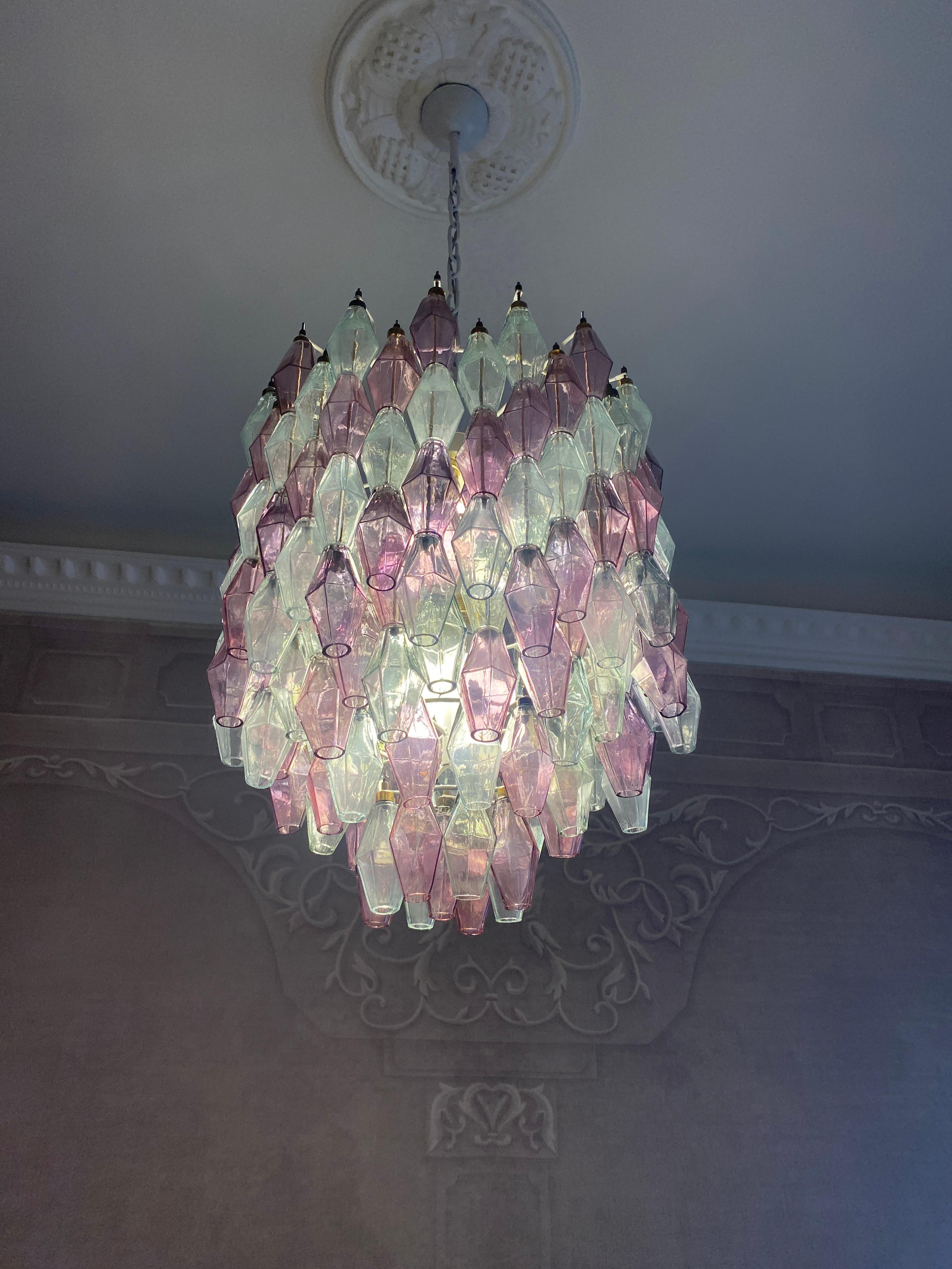 Mid-Century Modern Mid-Century Pink Amethyst  and Clear Poliedri Chandelier, 1960 For Sale
