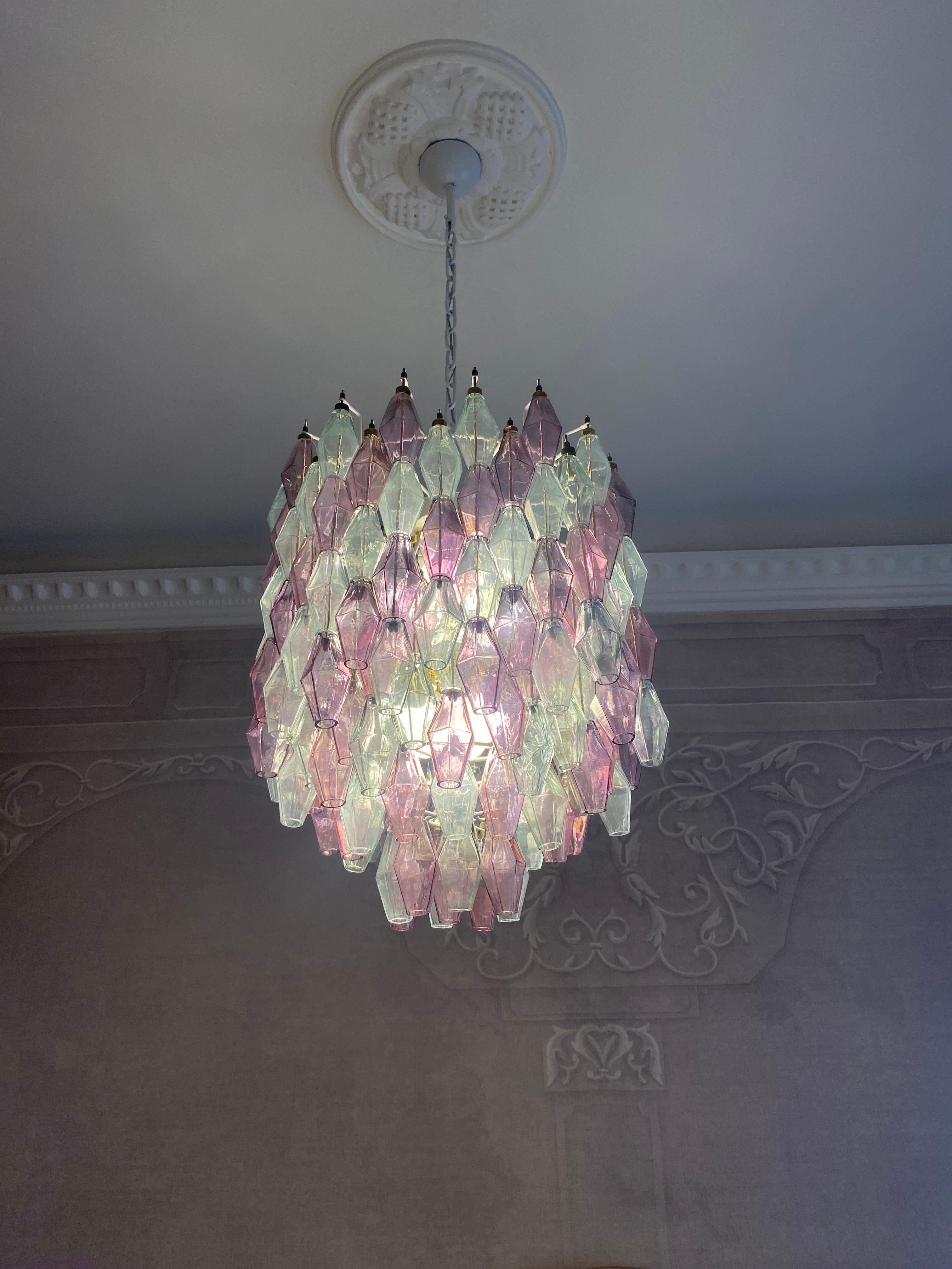 20th Century Mid-Century Pink Amethyst  and Clear Poliedri Chandelier, 1960 For Sale