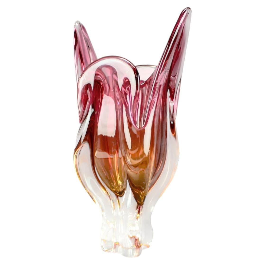 Mid-Century Pink and Amber Art Glass Vase by Josef Hospodka, 1960s For Sale