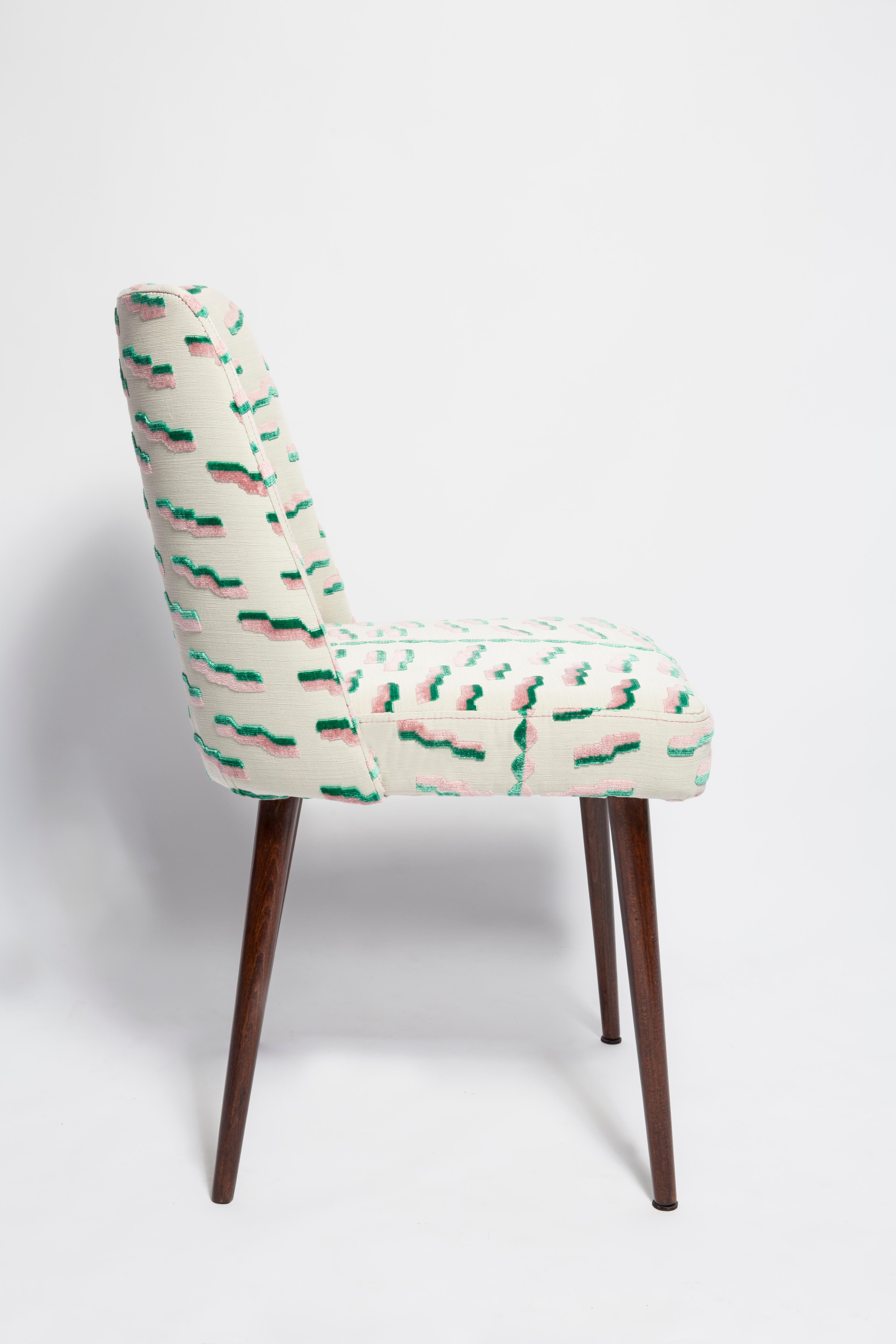 Mid-Century Modern Mid Century Pink and Green Tiger Beat Jacquard Velvet Shell Chair, Europe, 1960s For Sale