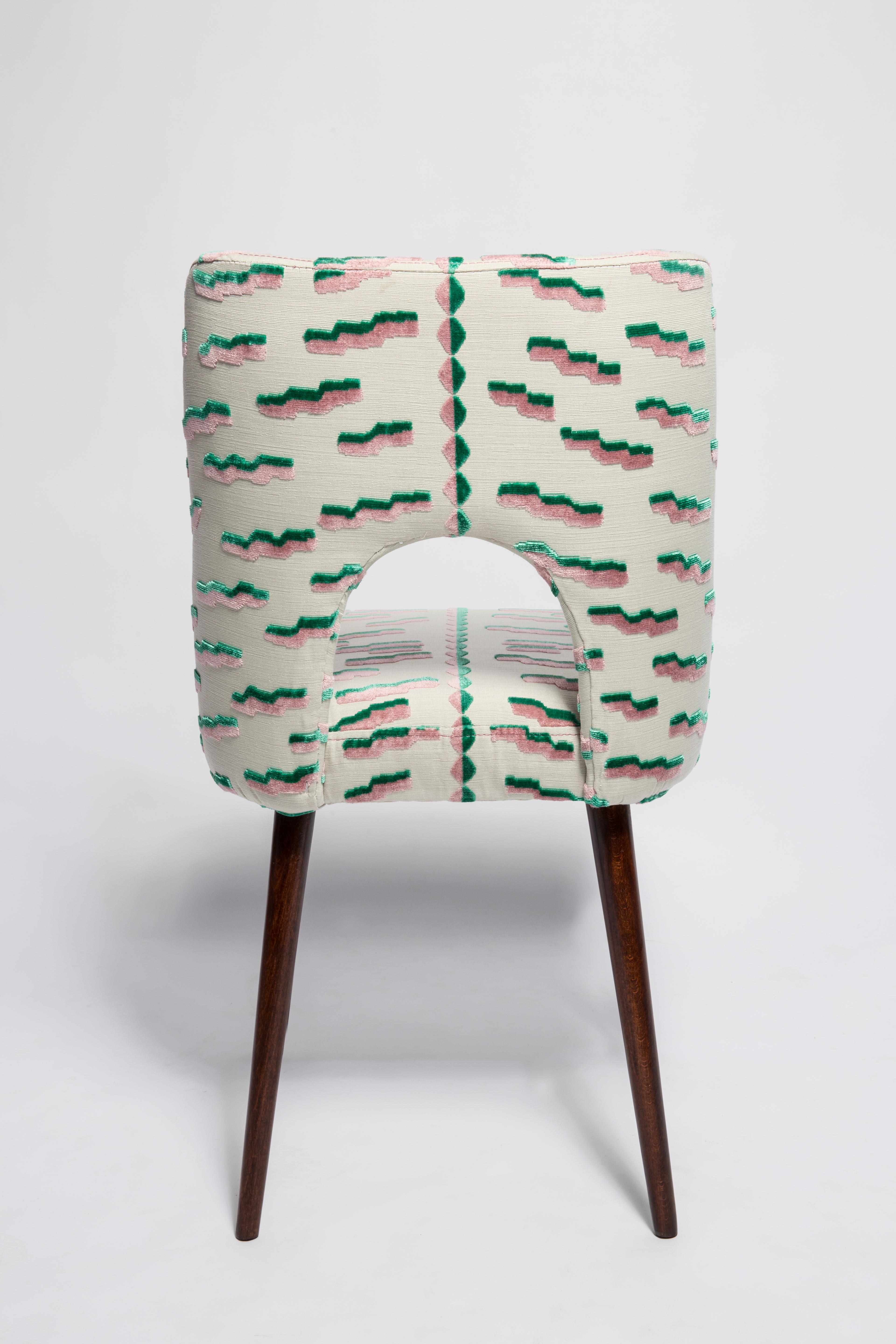 Hand-Crafted Mid Century Pink and Green Tiger Beat Jacquard Velvet Shell Chair, Europe, 1960s For Sale
