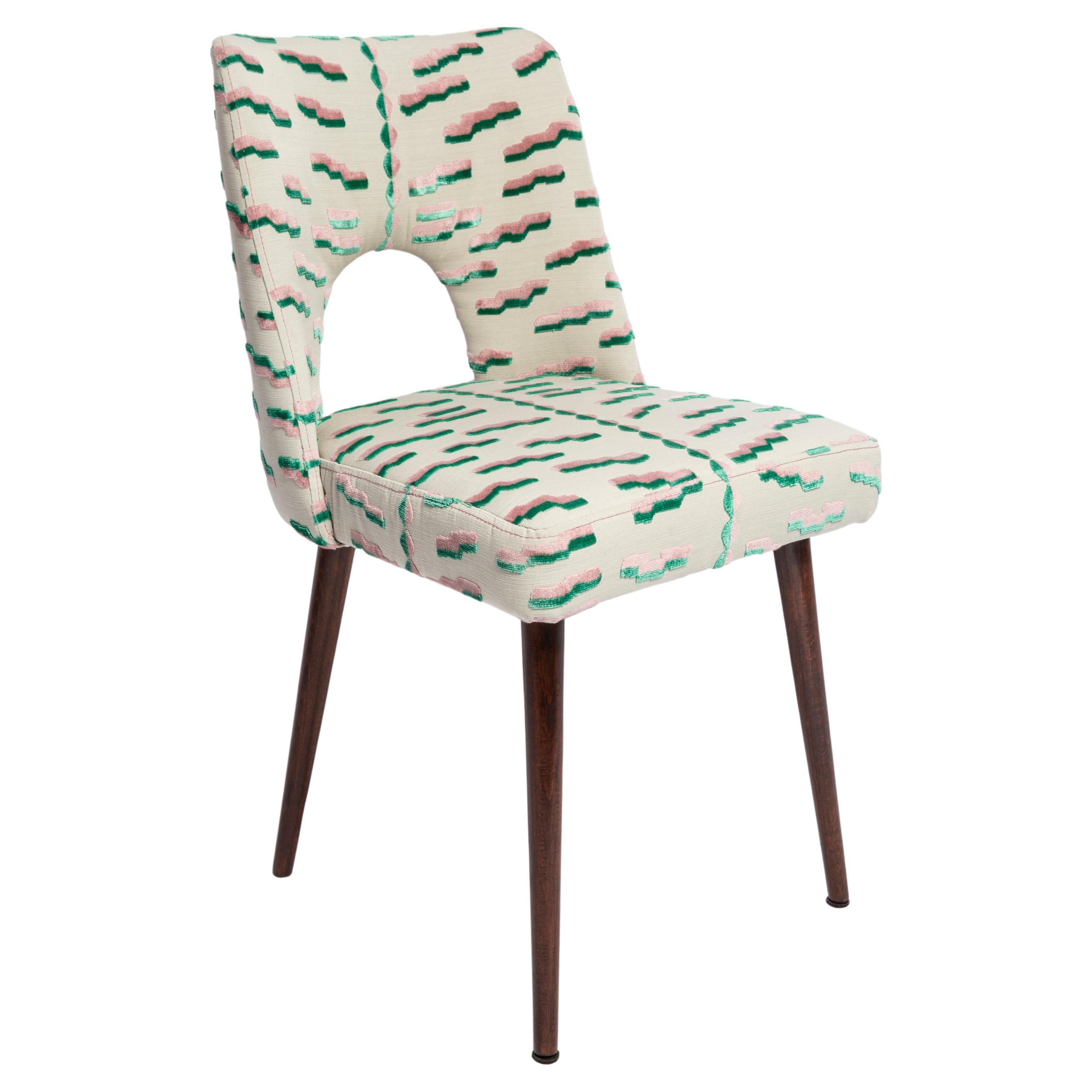 Mid Century Pink and Green Tiger Beat Jacquard Velvet Shell Chair, Europe, 1960s For Sale