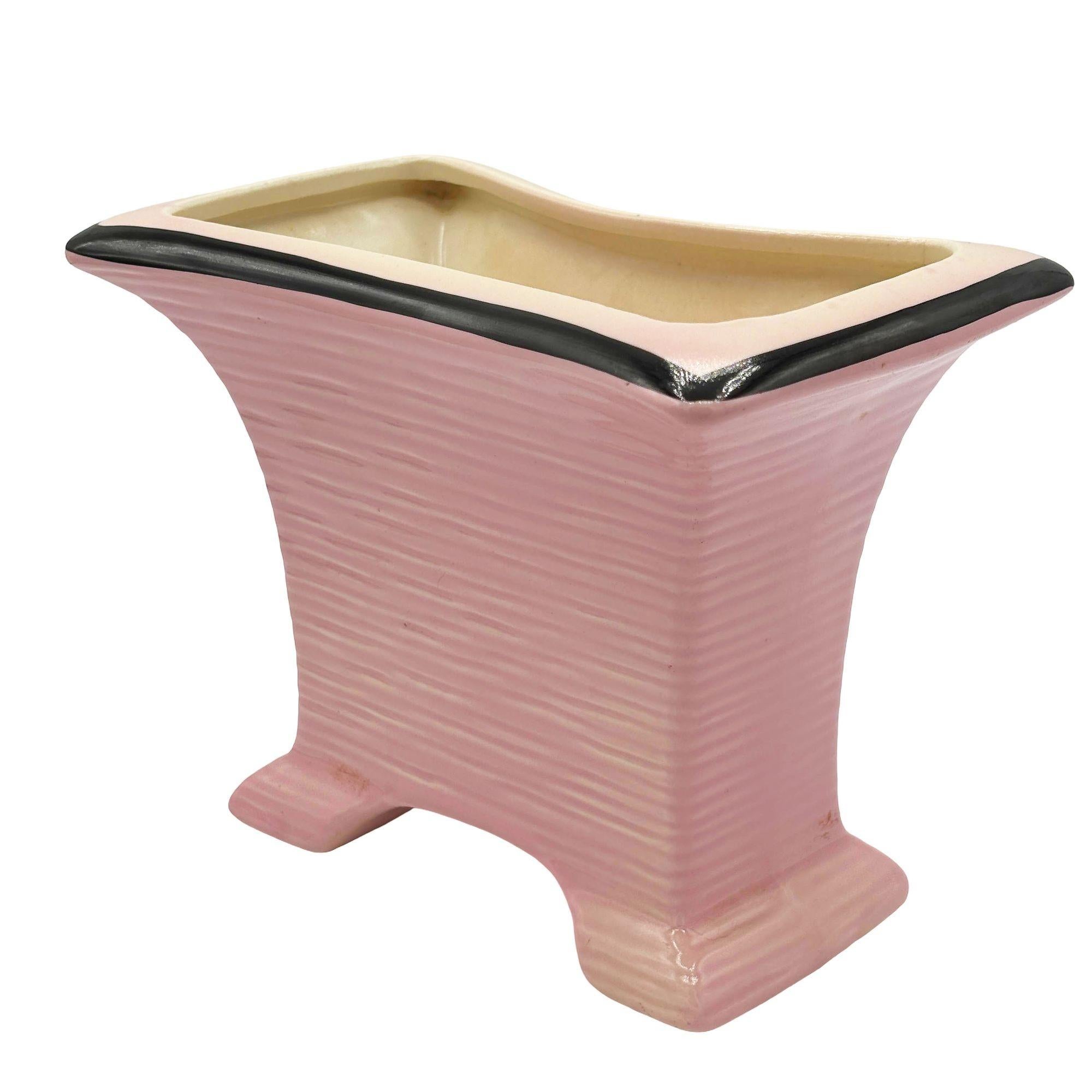 Mid-Century Modern Jardinière d'intérieur moderniste rose et noire du milieu du siècle de California Pottery en vente