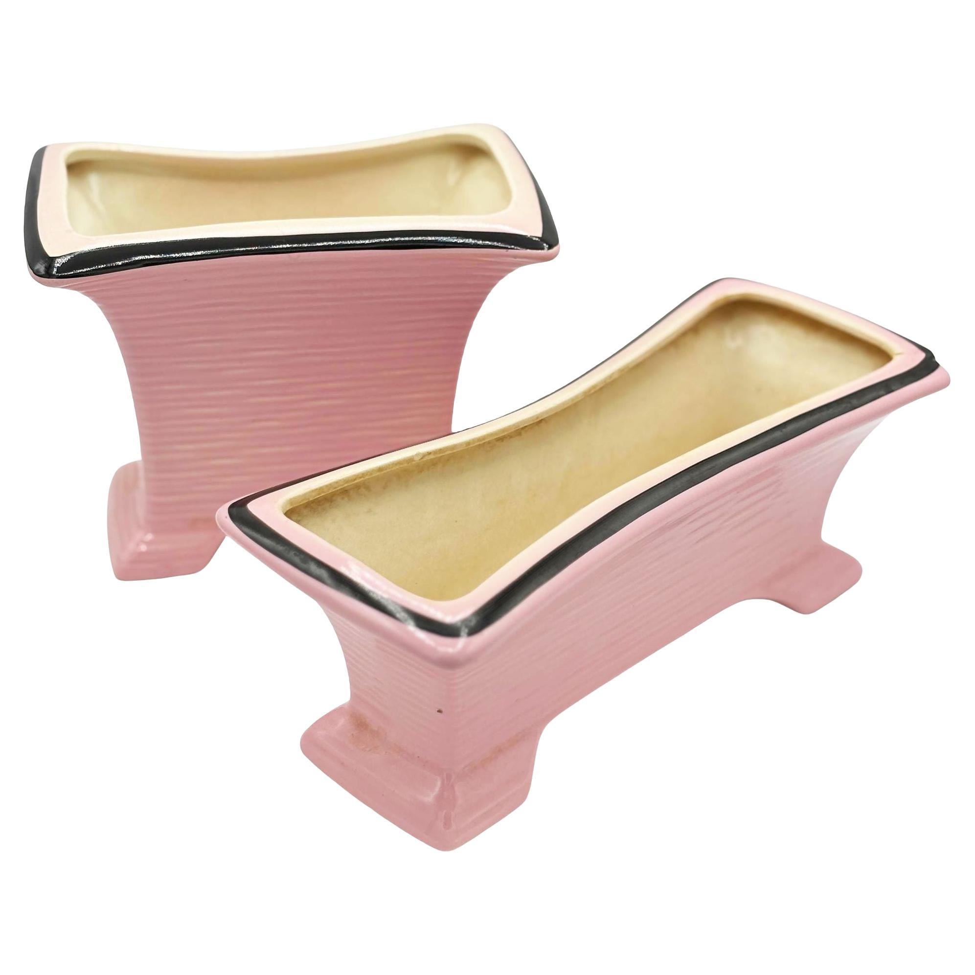 Jardinière d'intérieur moderniste rose et noire du milieu du siècle de California Pottery en vente