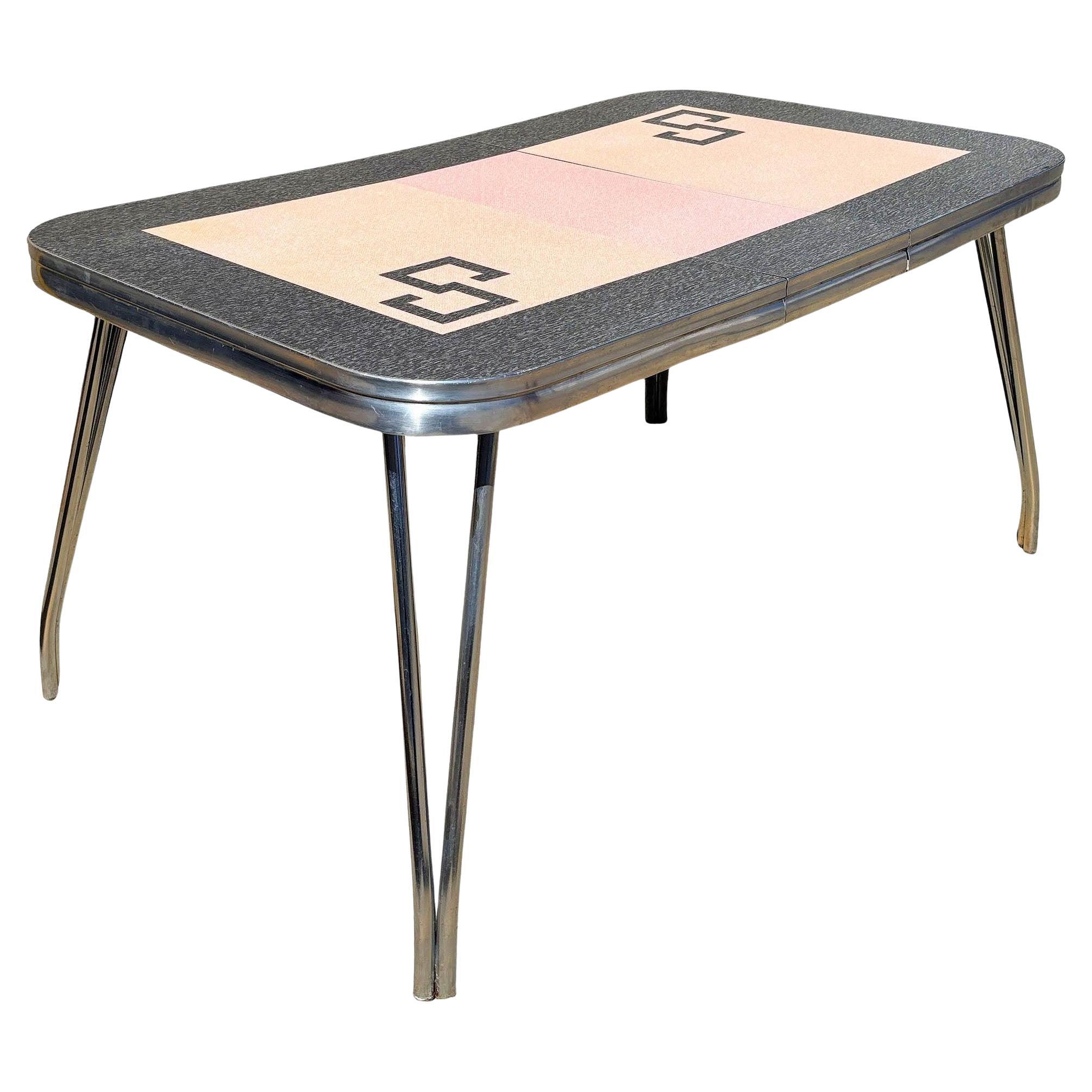 Mid-century Pink 
Black Formica 
Polished Chrome Kitchennette Dining Table For Sale