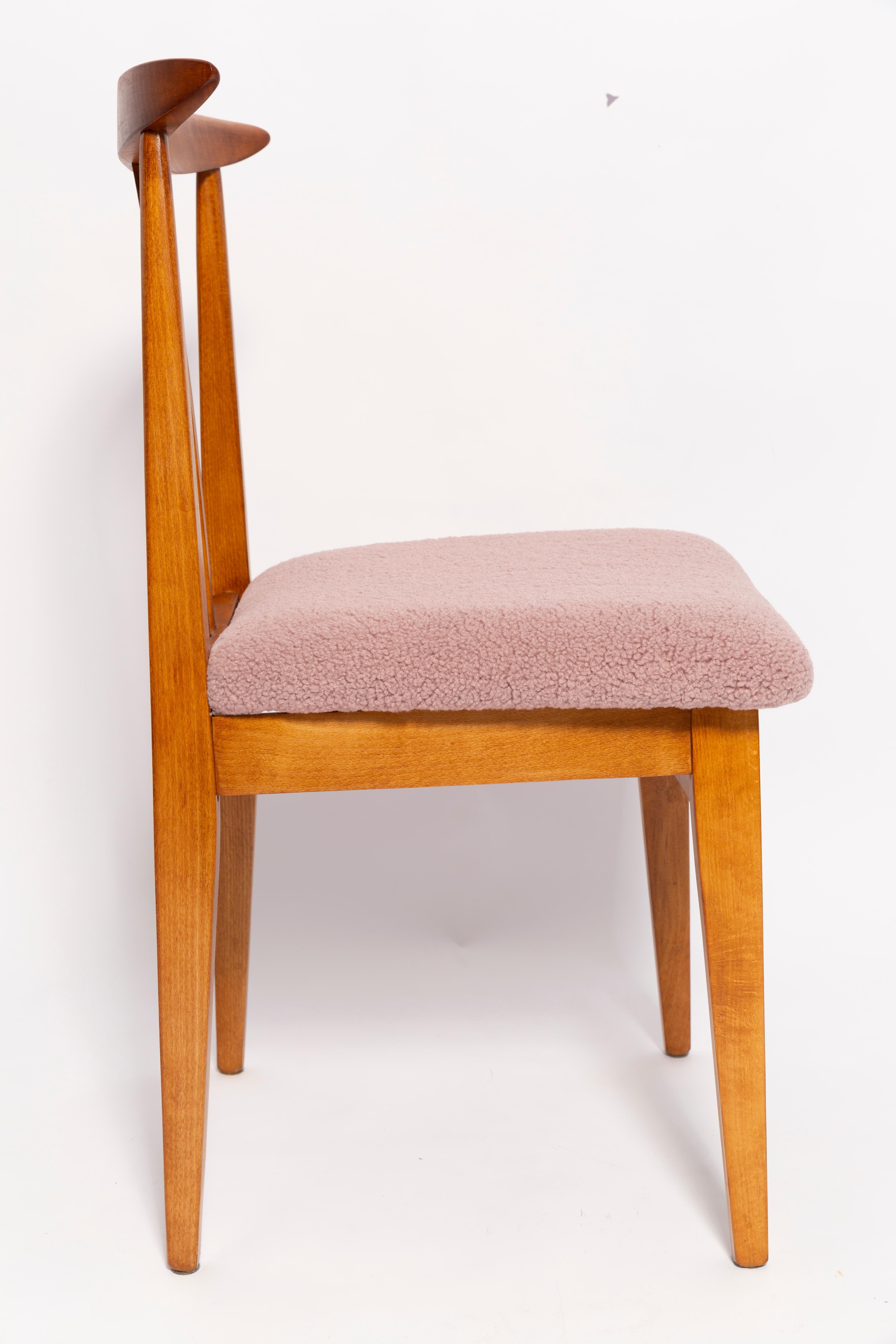 Polish Mid-Century Pink Blush Boucle Chair, by M. Zielinski, Europe, 1960s For Sale