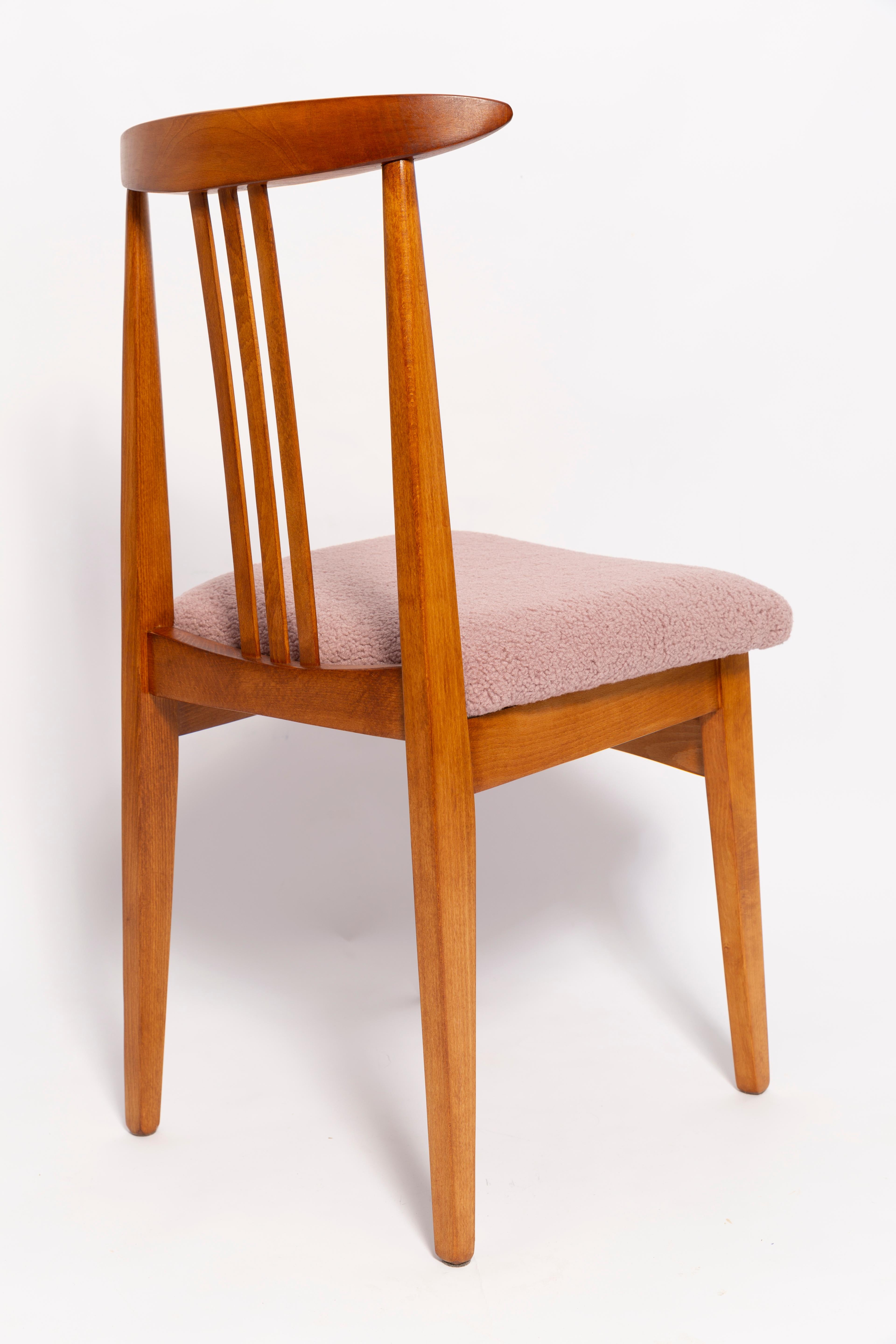 Hand-Crafted Mid-Century Pink Blush Boucle Chair, by M. Zielinski, Europe, 1960s For Sale
