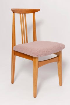Mid-Century Rosa-Blauer Boucle-Stuhl, helles Holz, von M. Zielinski, Europa, 1960er Jahre