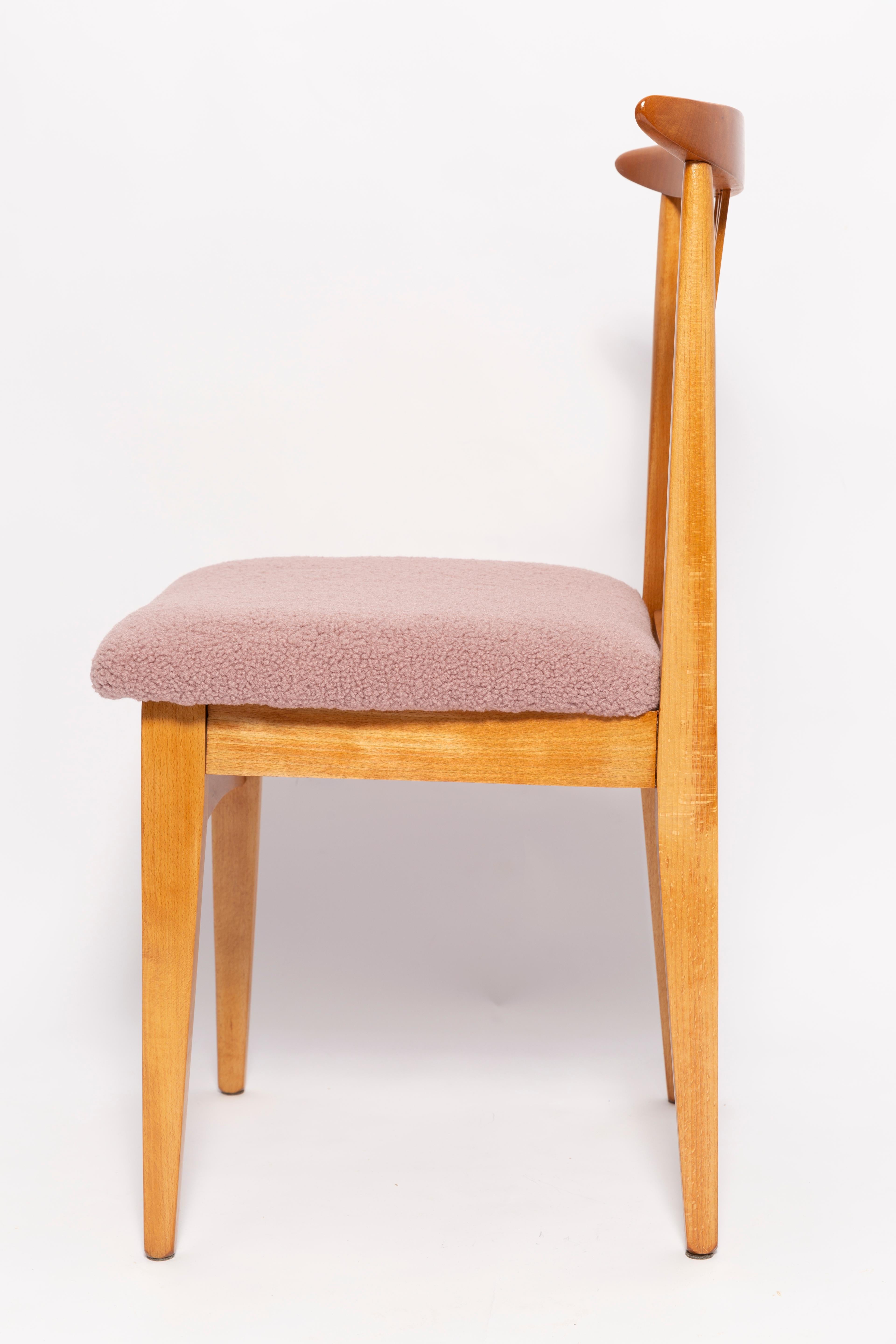 Mid-Century Modern Mid-Century Pink Blush Boucle Chair, Light Wood, by M. Zielinski, Europe, 1960s For Sale