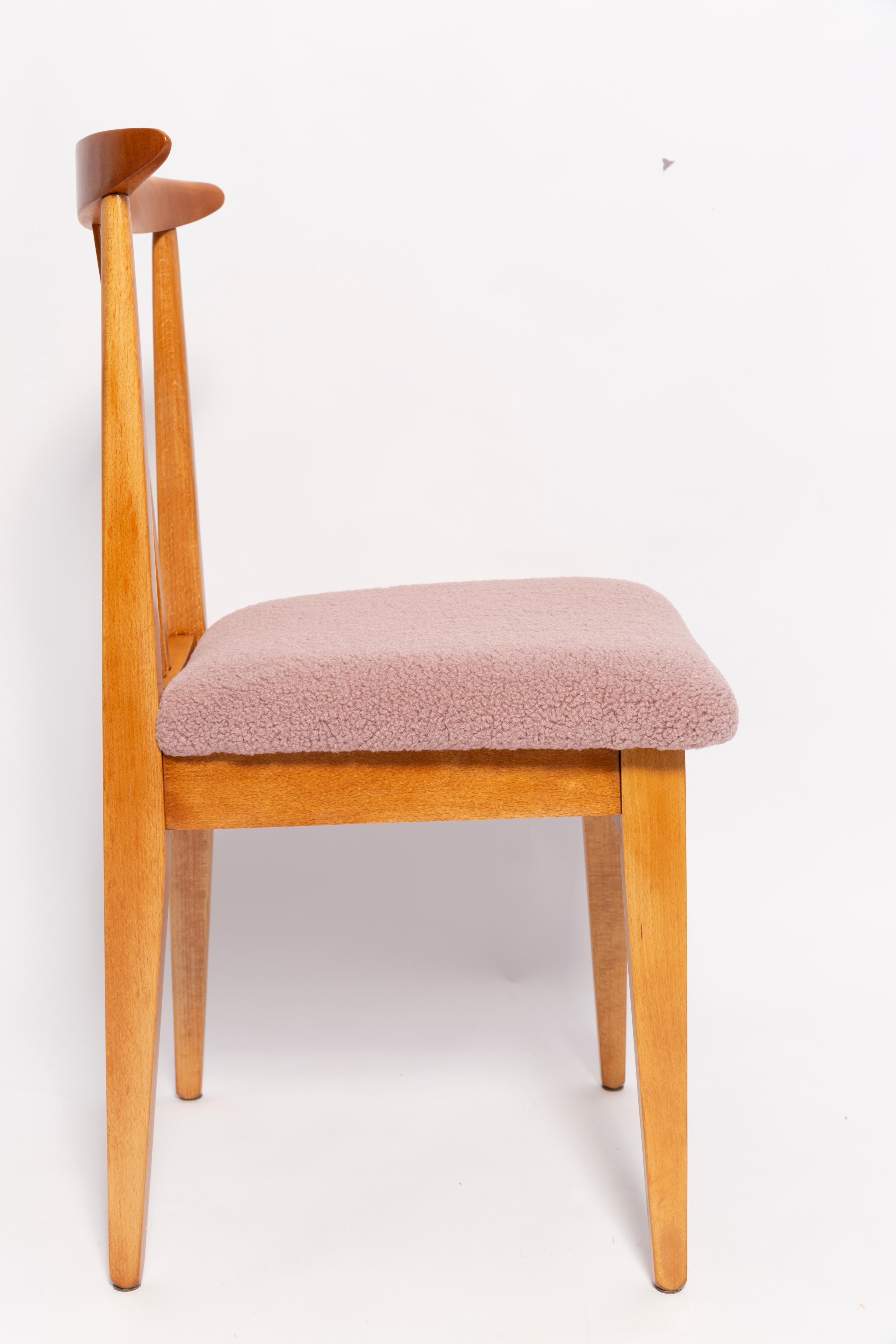 20th Century Mid-Century Pink Blush Boucle Chair, Light Wood, by M. Zielinski, Europe, 1960s For Sale