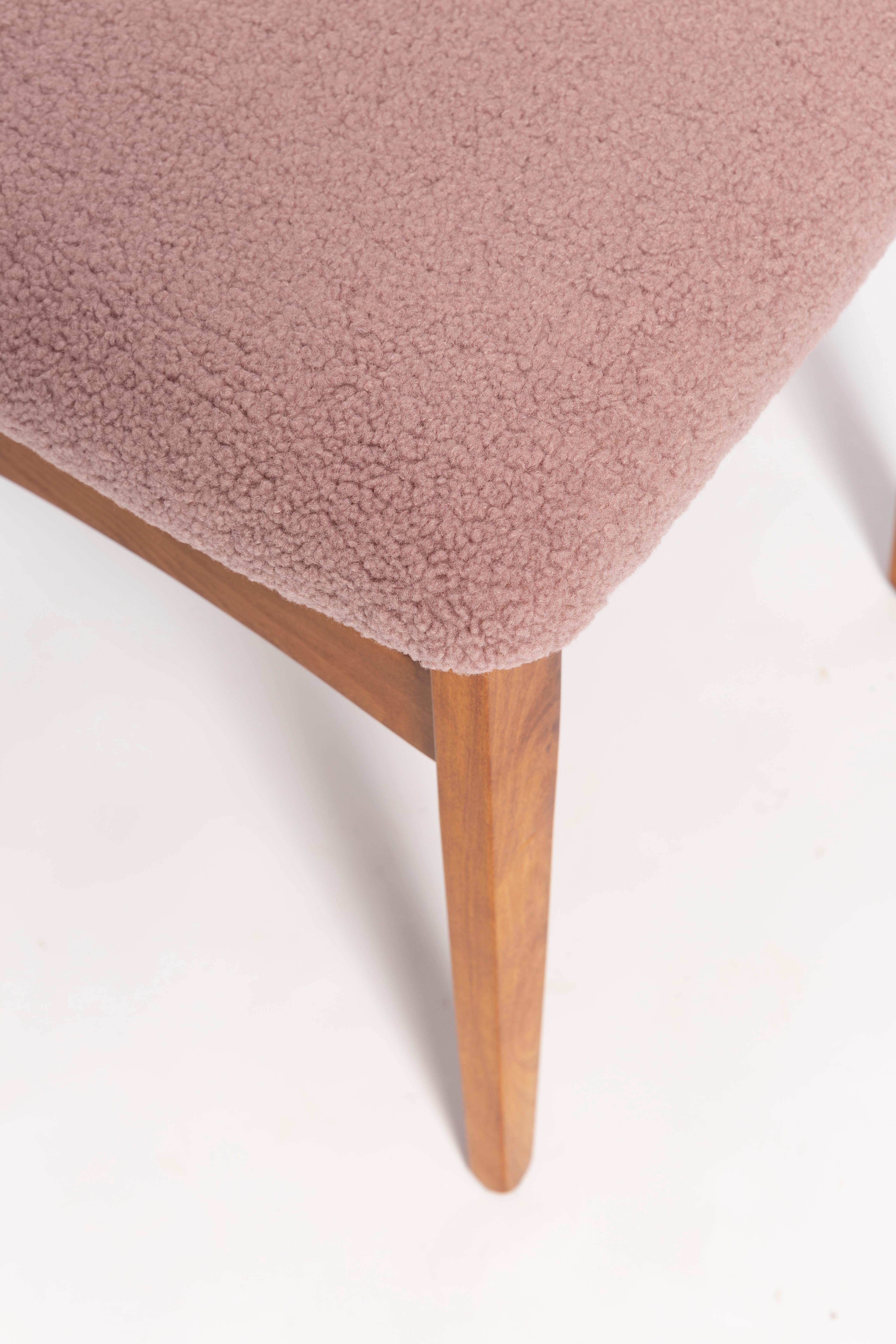 Bouclé Mid-Century Pink Blush Boucle Chair, Light Wood, by M. Zielinski, Europe, 1960s For Sale