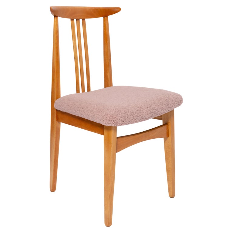 MidCentury Pink Blush Boucle Chair, Light Wood, by M. Zielinski