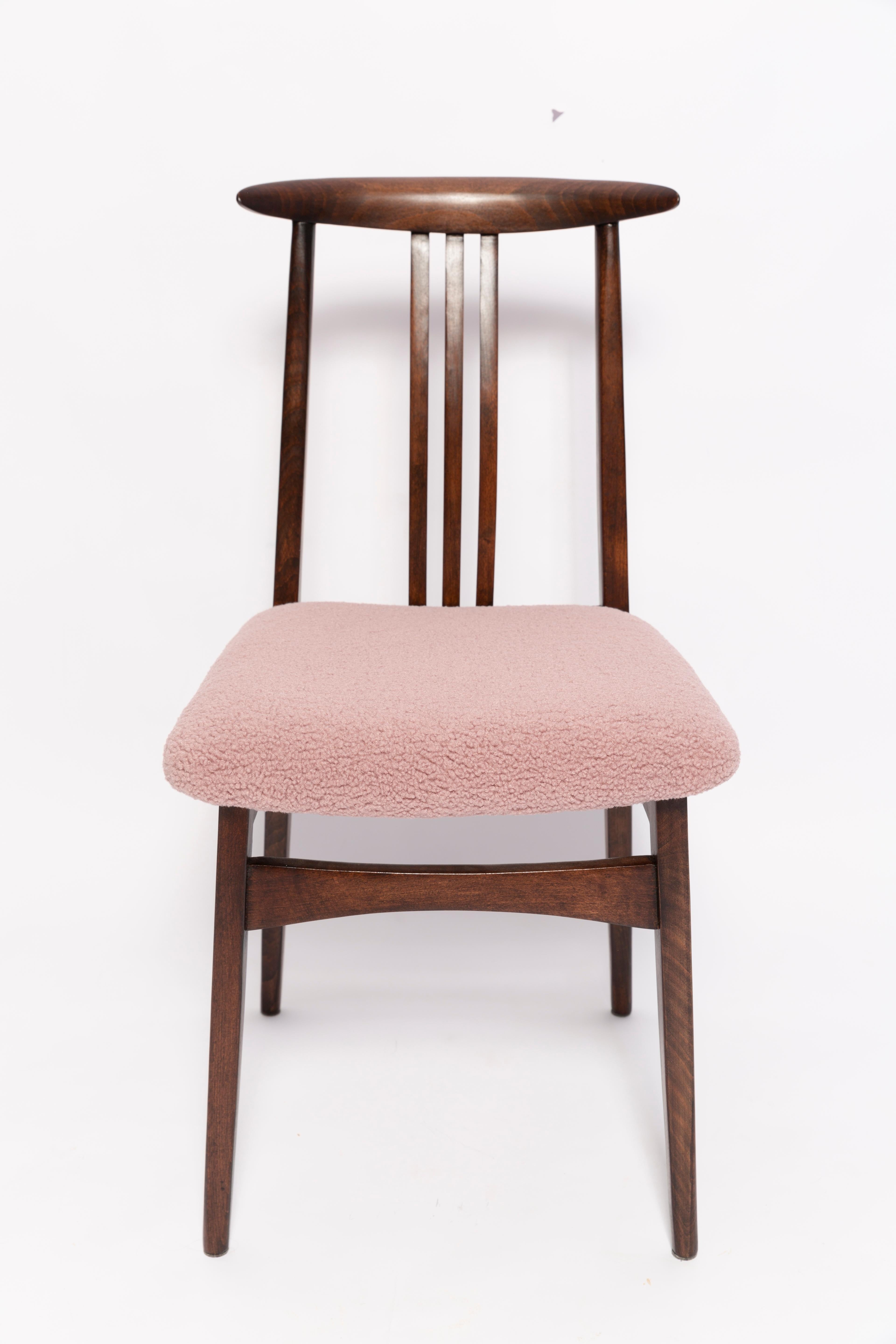 Mid-Century Modern Mid-Century Pink Blush Boucle Chair, Walnut Wood, by M. Zielinski, Europe, 1960s For Sale