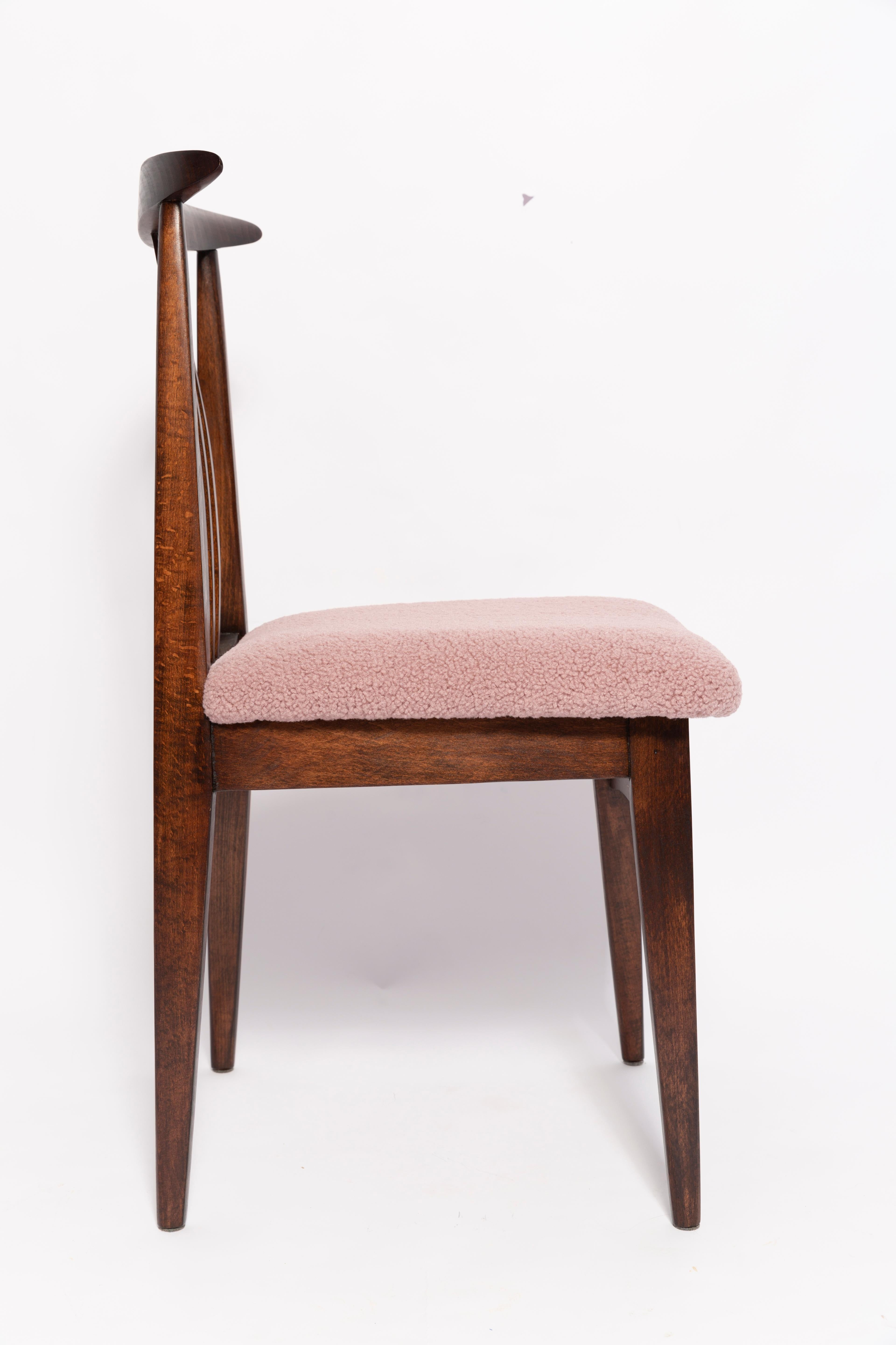 Hand-Crafted Mid-Century Pink Blush Boucle Chair, Walnut Wood, by M. Zielinski, Europe, 1960s For Sale