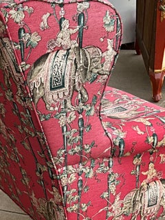 Mid-Century Pink Chinoiserie Wingback Chair Ball and Claw Feet