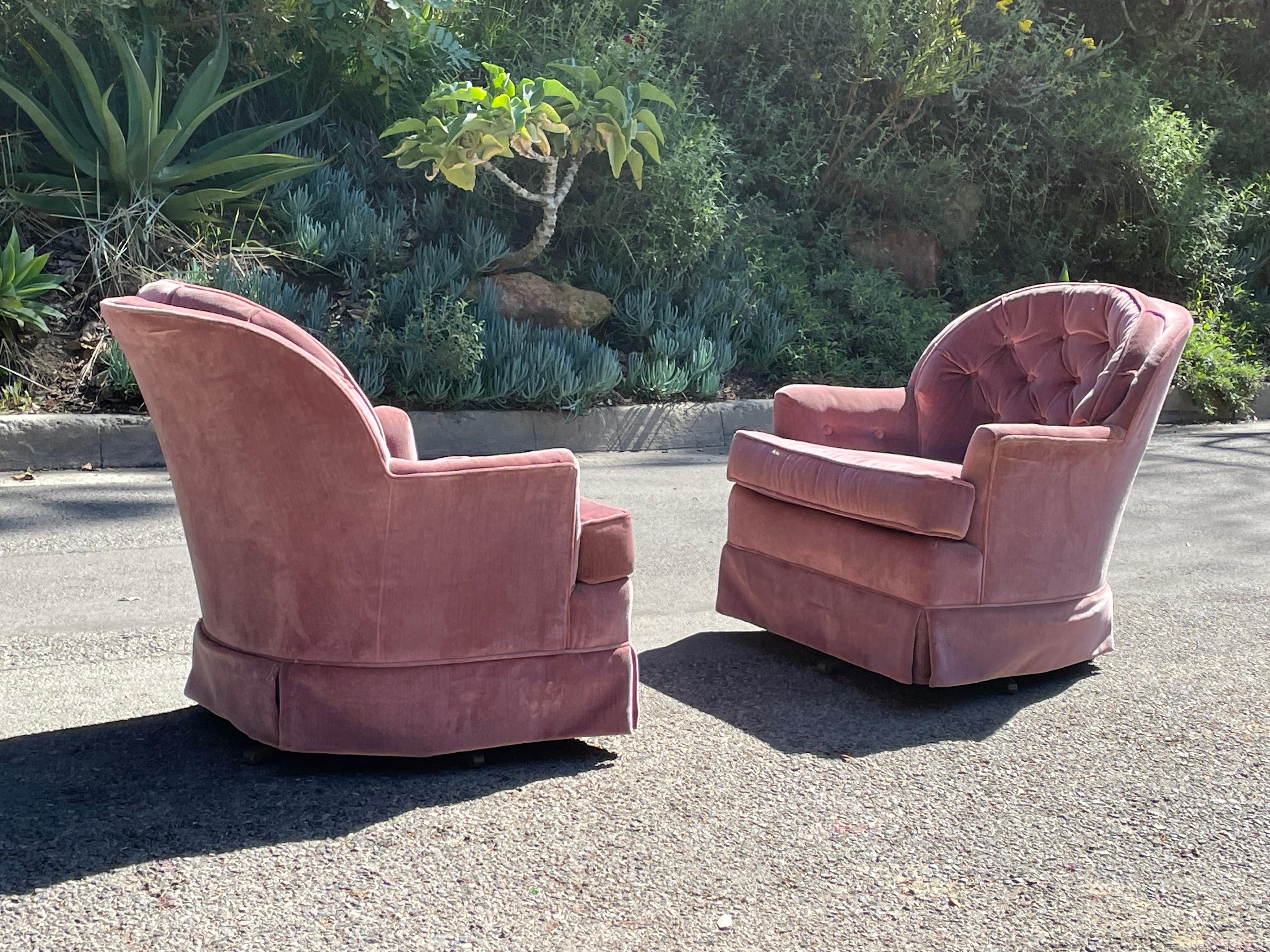 Mid-20th Century Mid-Century Pink Crushed Velvet Swivel Chairs , circa 1960s