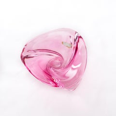 Midcentury Pink Crystal Bowl by Val Saint Lambert