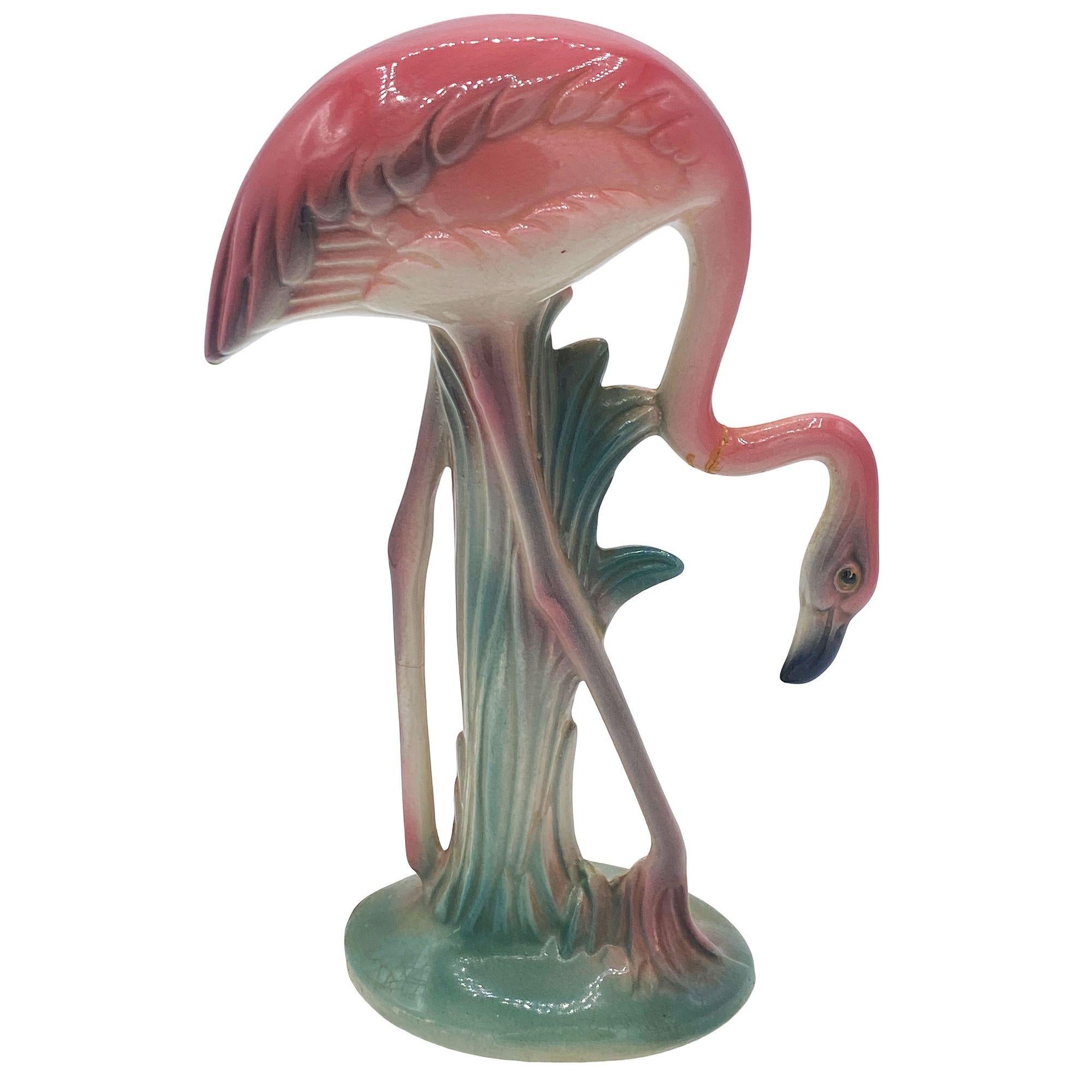 Set di sculture da tavolo in ceramica di Brad Keeler, metà del secolo scorso, con fenicottero che beve. In condizioni ottime in vendita a Van Nuys, CA