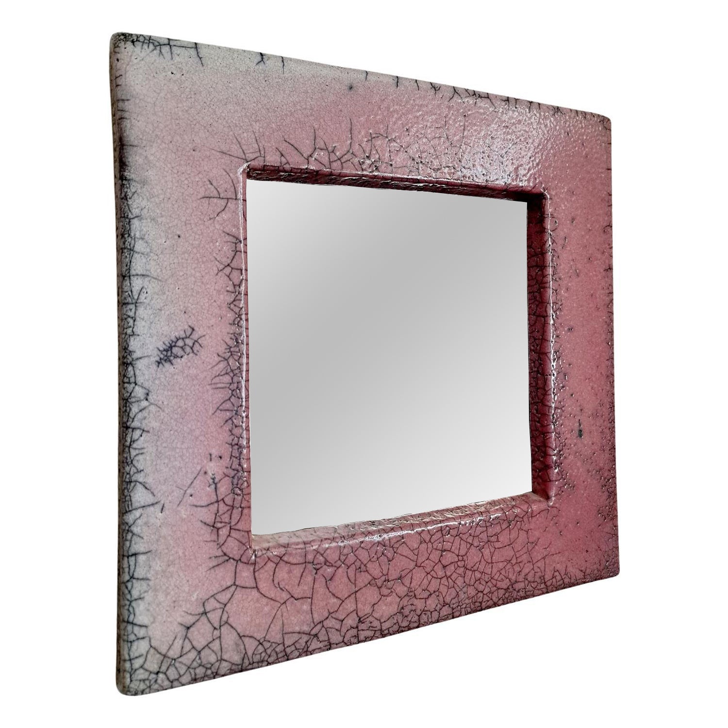 Miroir mural en céramique émaillée rose du milieu du siècle, années 1960