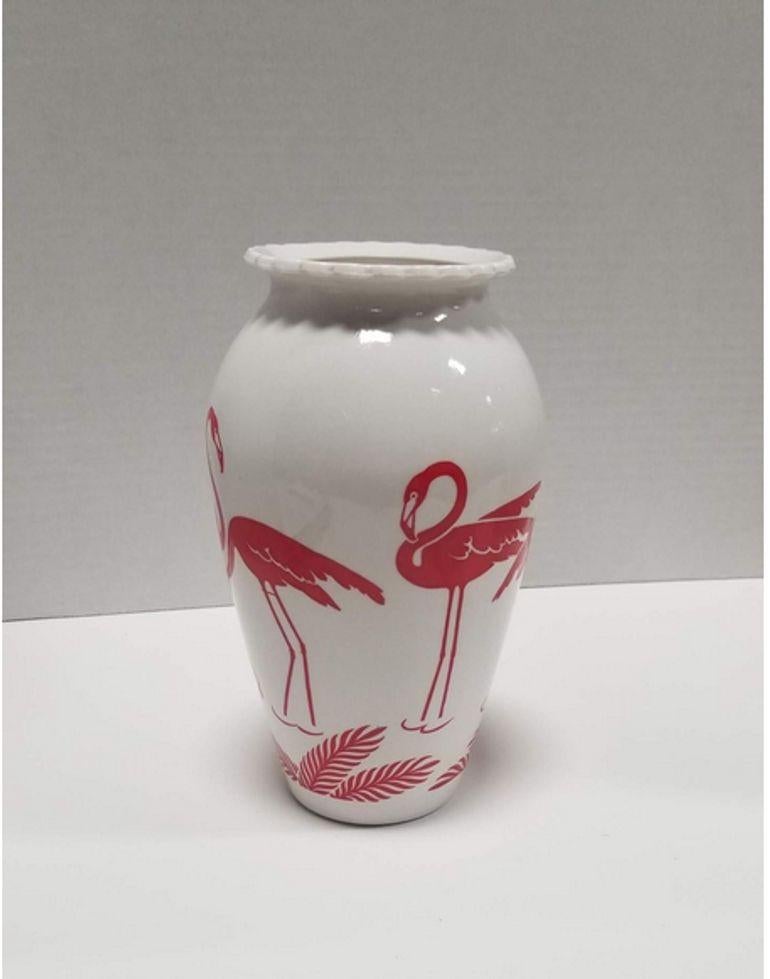 North American Mid Century Pink Flamingo Milk Glass Vase by Anchor Hocking Vitrock