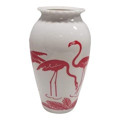 Mid Century Pink Flamingo Milk Glass Vase by Anchor Hocking Vitrock