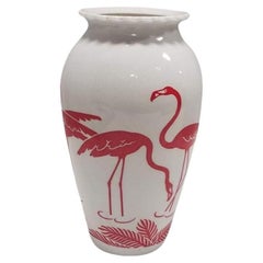 Vintage Mid Century Pink Flamingo Milk Glass Vase by Anchor Hocking Vitrock