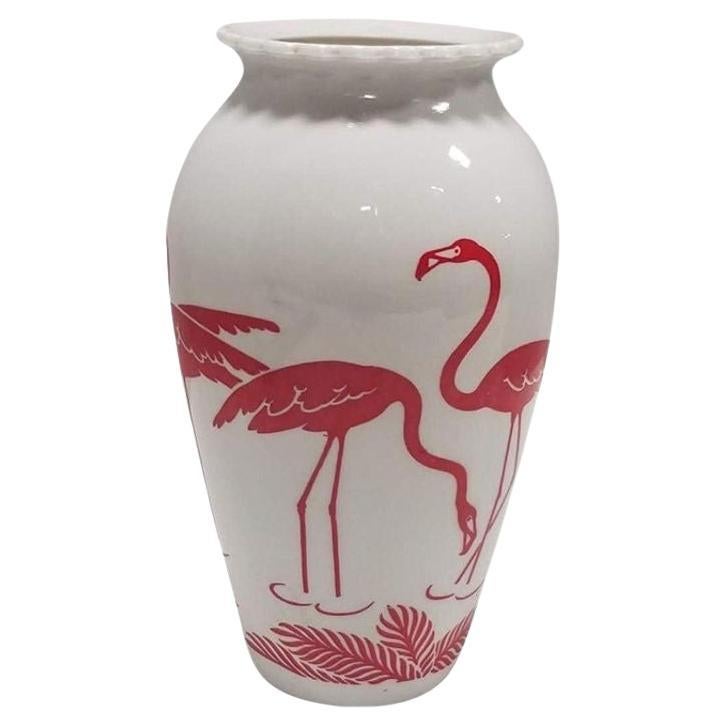 Mid Century Pink Flamingo Milk Glass Vase by Anchor Hocking Vitrock
