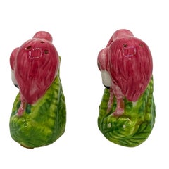 Mid-century Pink Flamingo Tropical Leaf Ceramic Salt & Pepper Shaker Set