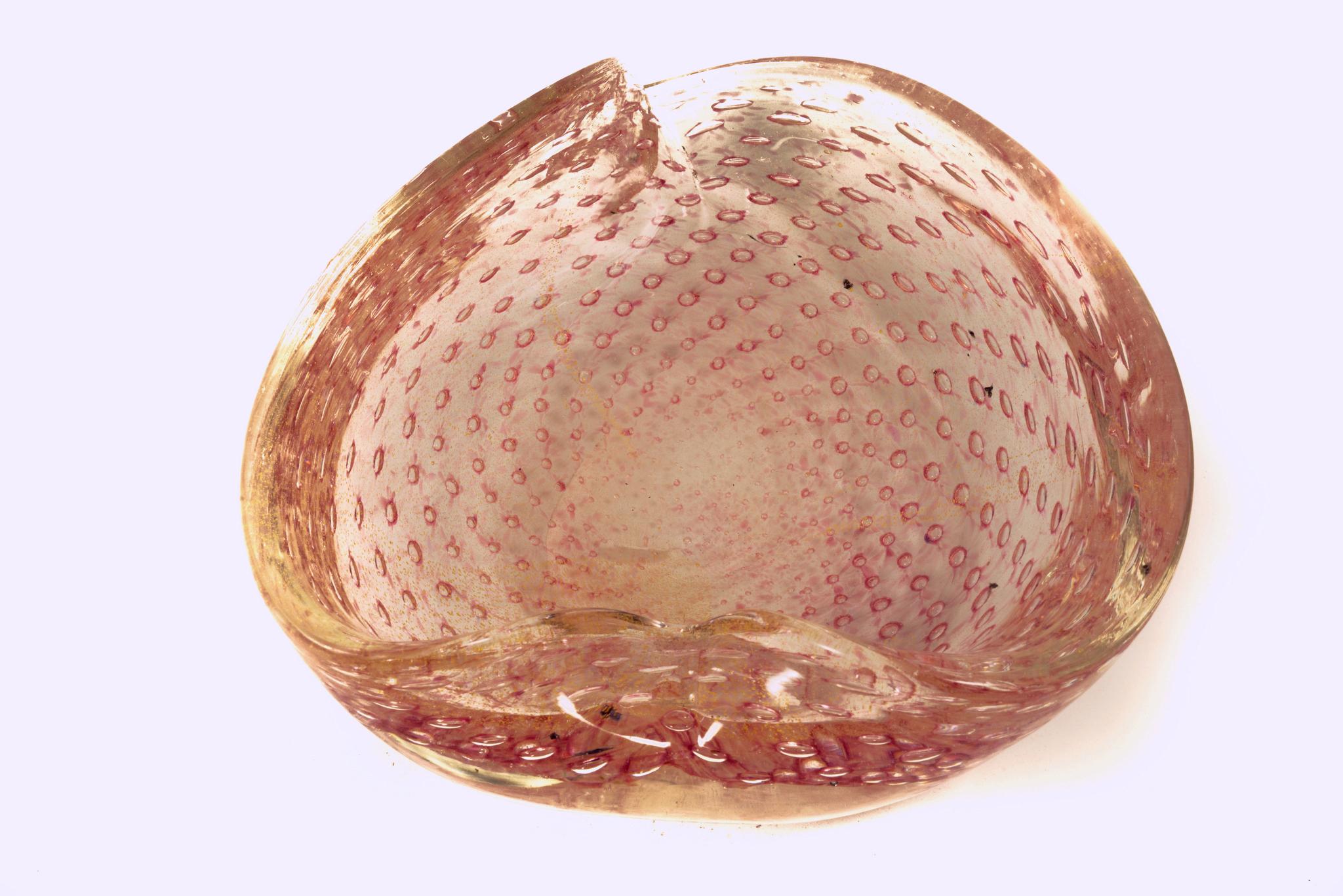 Gold Mid Century Seguso Pink Glass Bowl Murano 