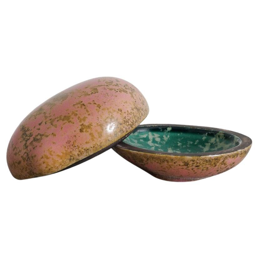 Mid Century Pink Gold Stoneware Ceramic Box by Hans Hedberg for Biot France 1950 For Sale