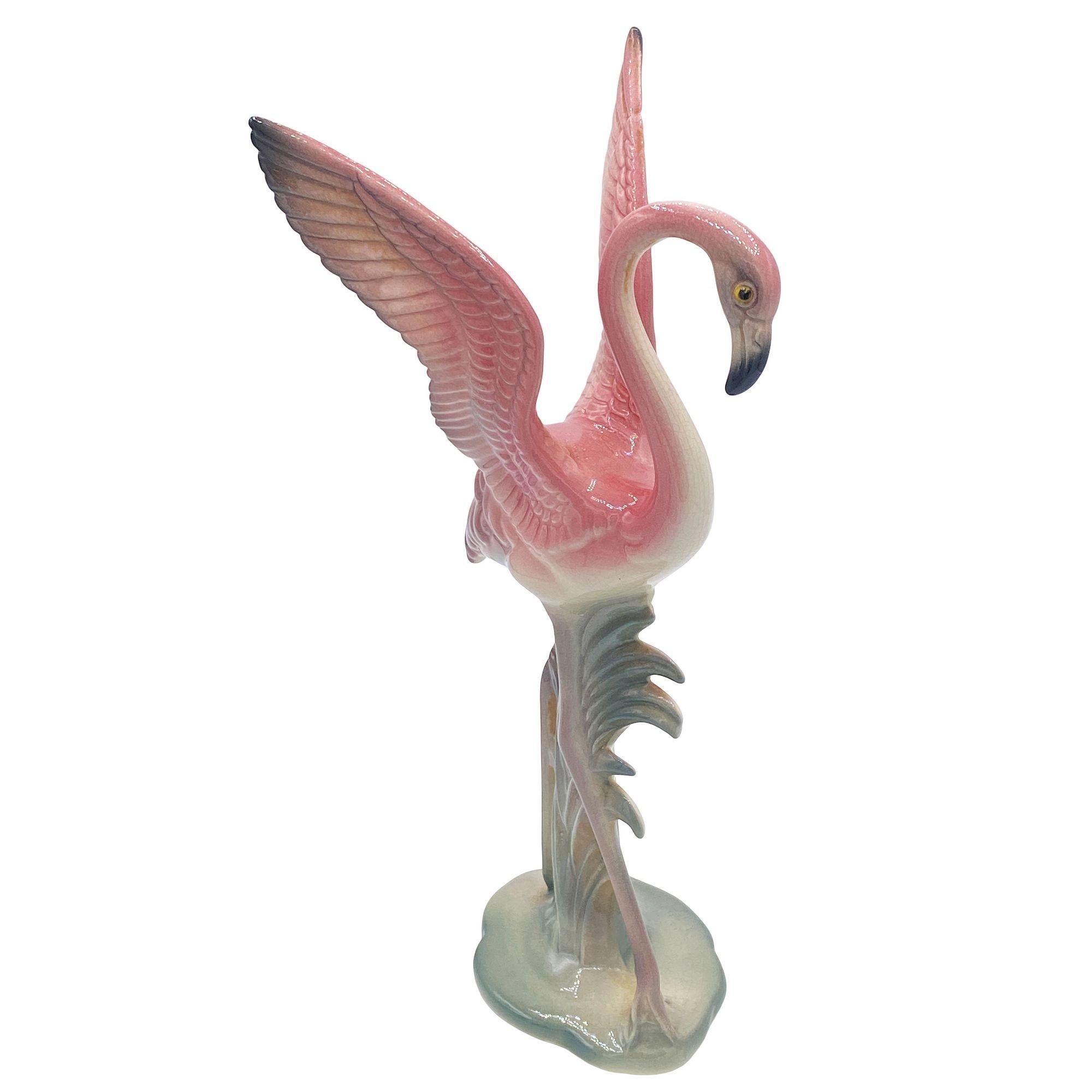 Mid-century Pink & Green Flamingo Ceramic Tabletop Sculpture Pair By Brad Keeler In Excellent Condition For Sale In Van Nuys, CA