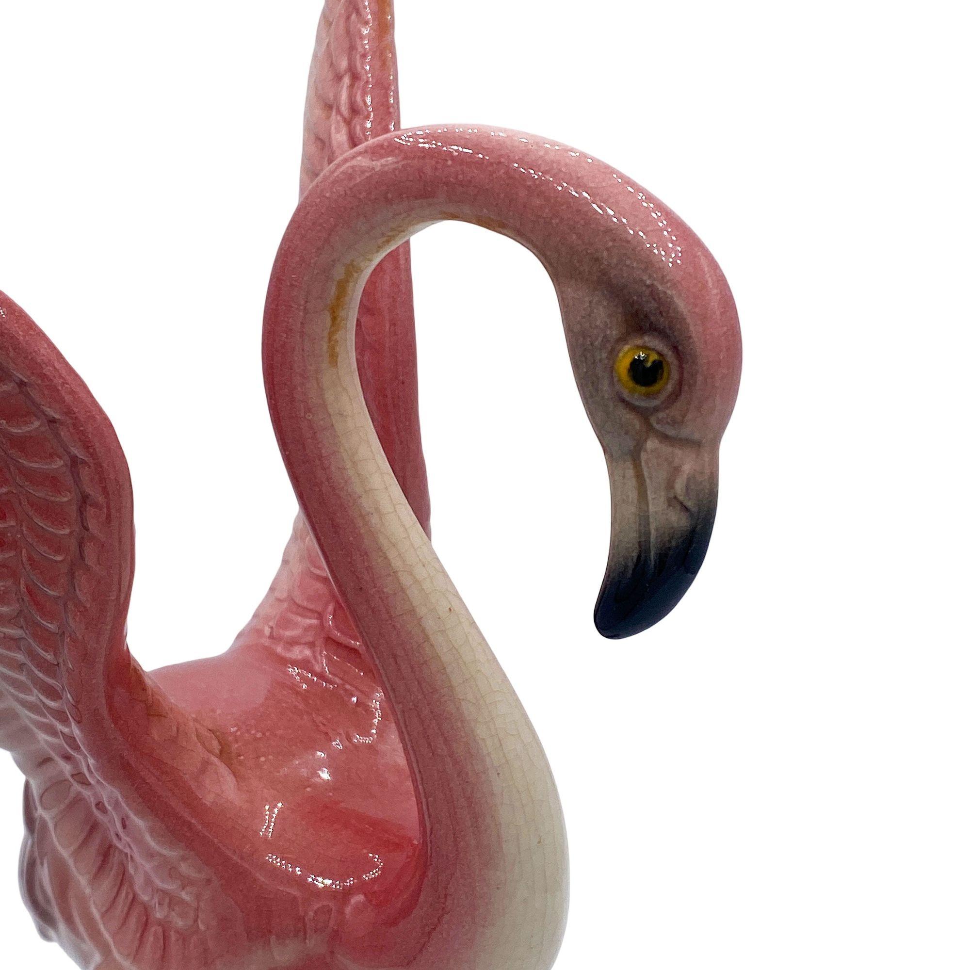 Mid-20th Century Mid-century Pink & Green Flamingo Ceramic Tabletop Sculpture Pair By Brad Keeler For Sale
