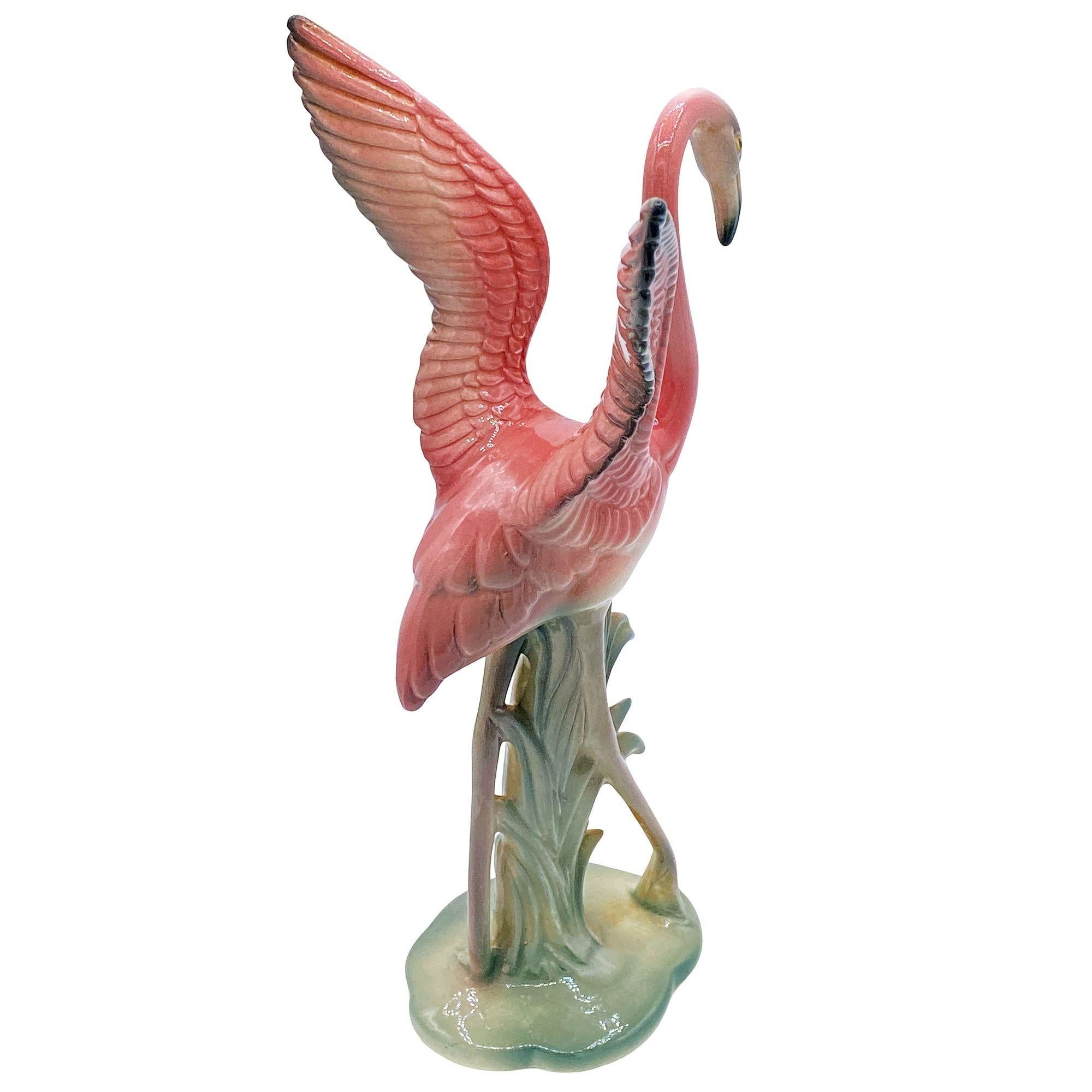 Mid-century Pink & Green Flamingo Ceramic Tabletop Sculpture Pair By Brad Keeler For Sale 2